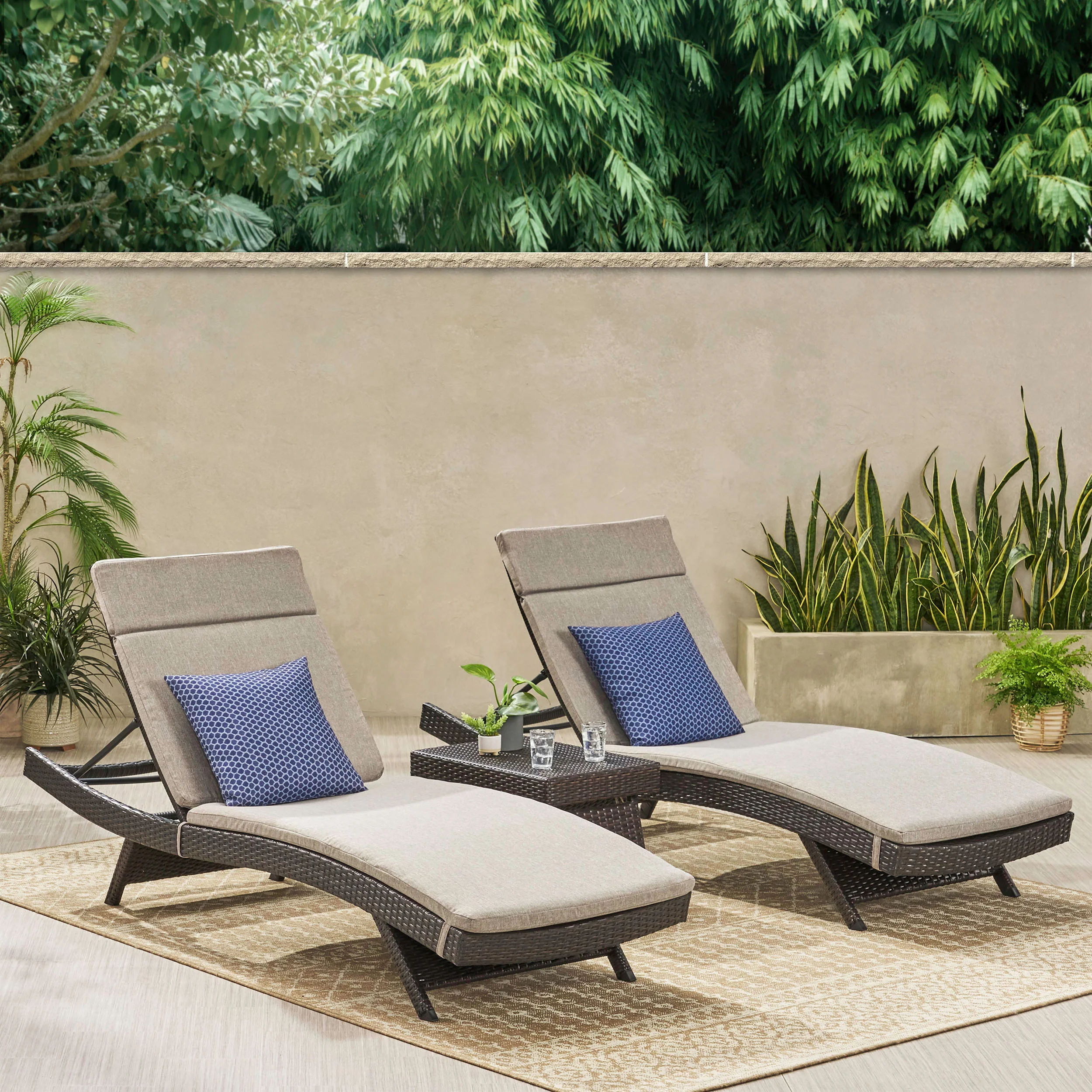 Allegria 3Pc Multibrown Wicker Lounge w/Water Resistant Cushions & CoffeeTable - furnishings