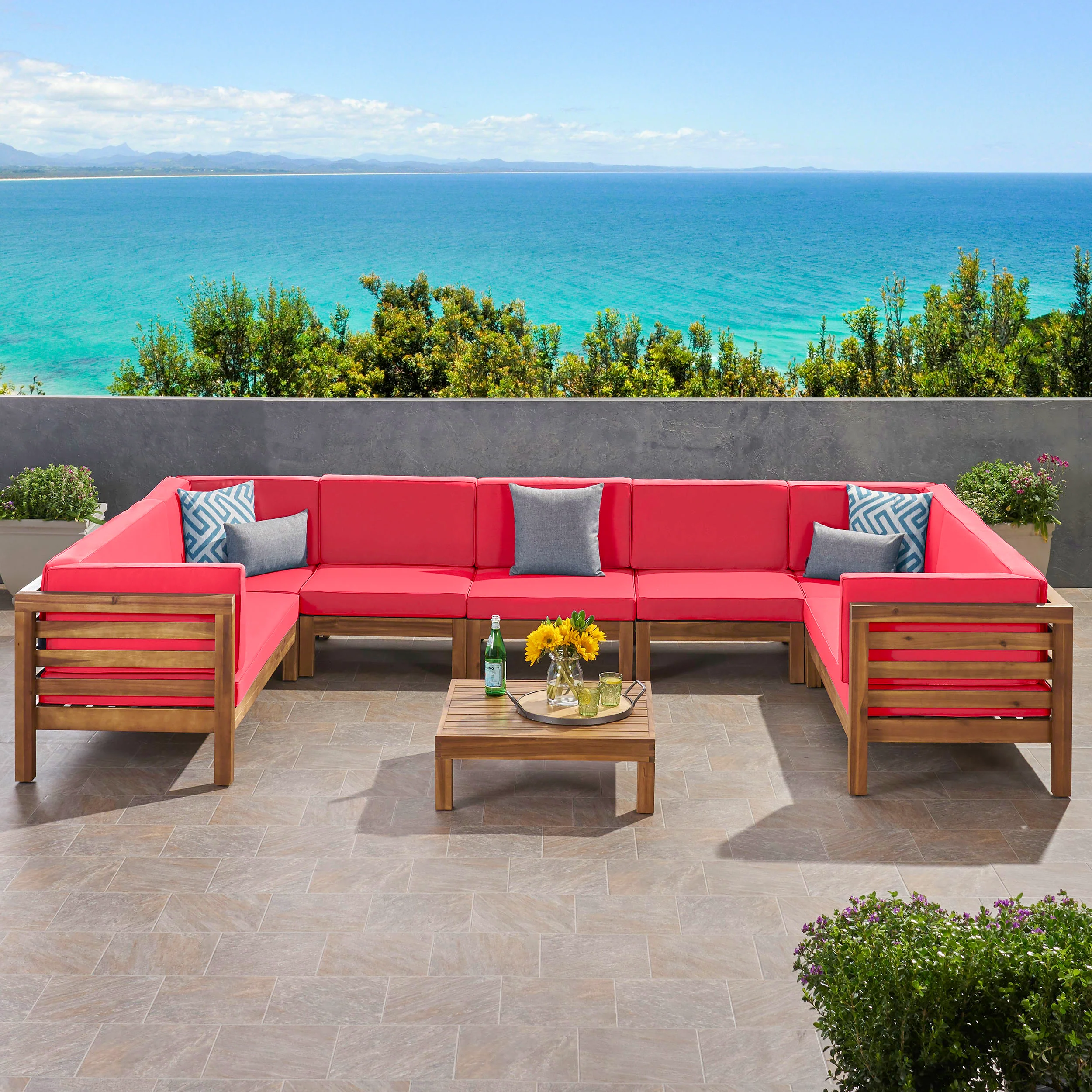 Emma Outdoor 9 Seater Acacia Wood Sectional Sofa Set - furnishings