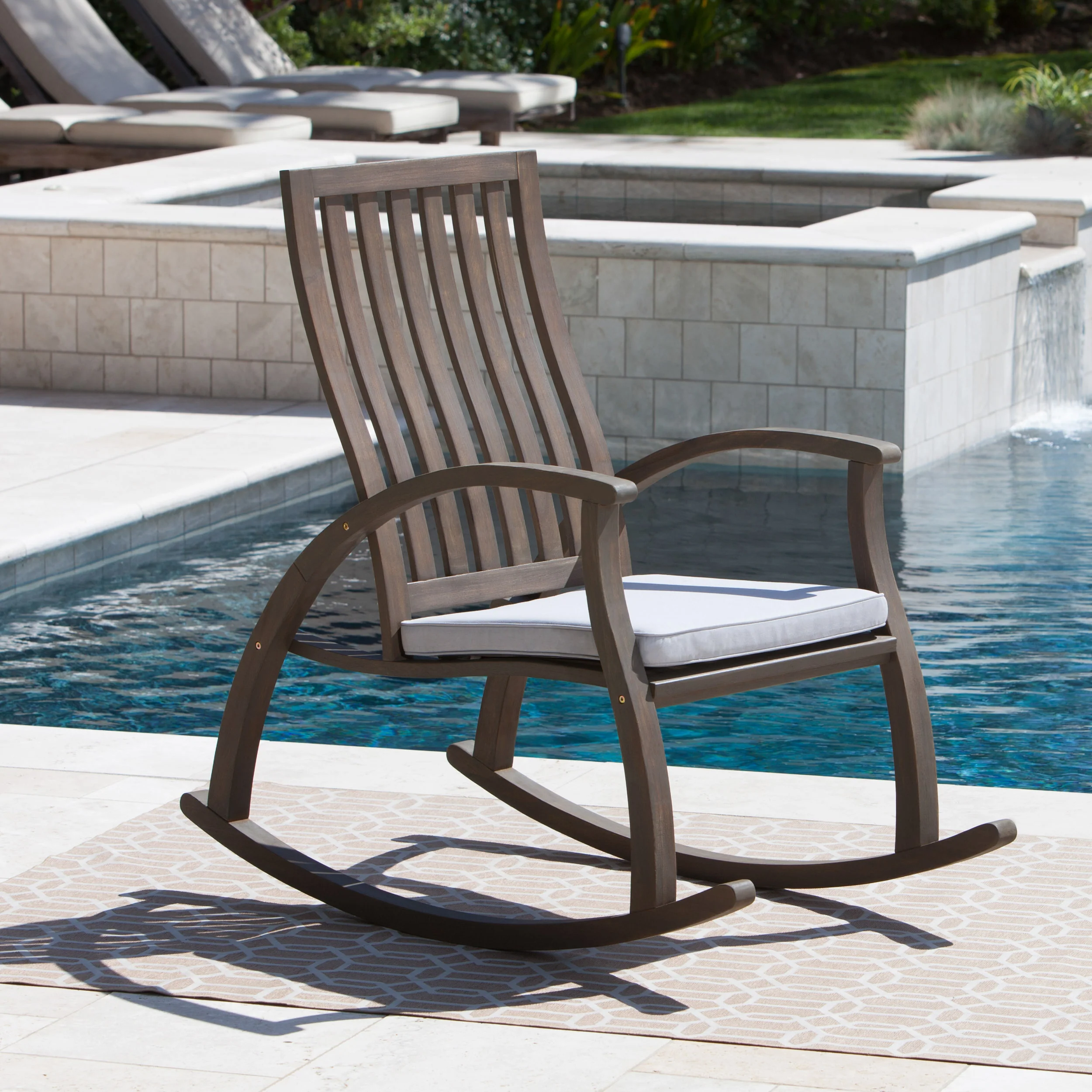 Cattan Outdoor Acacia Wood Rocking Chair with Water Resistant Cushion - furnishings