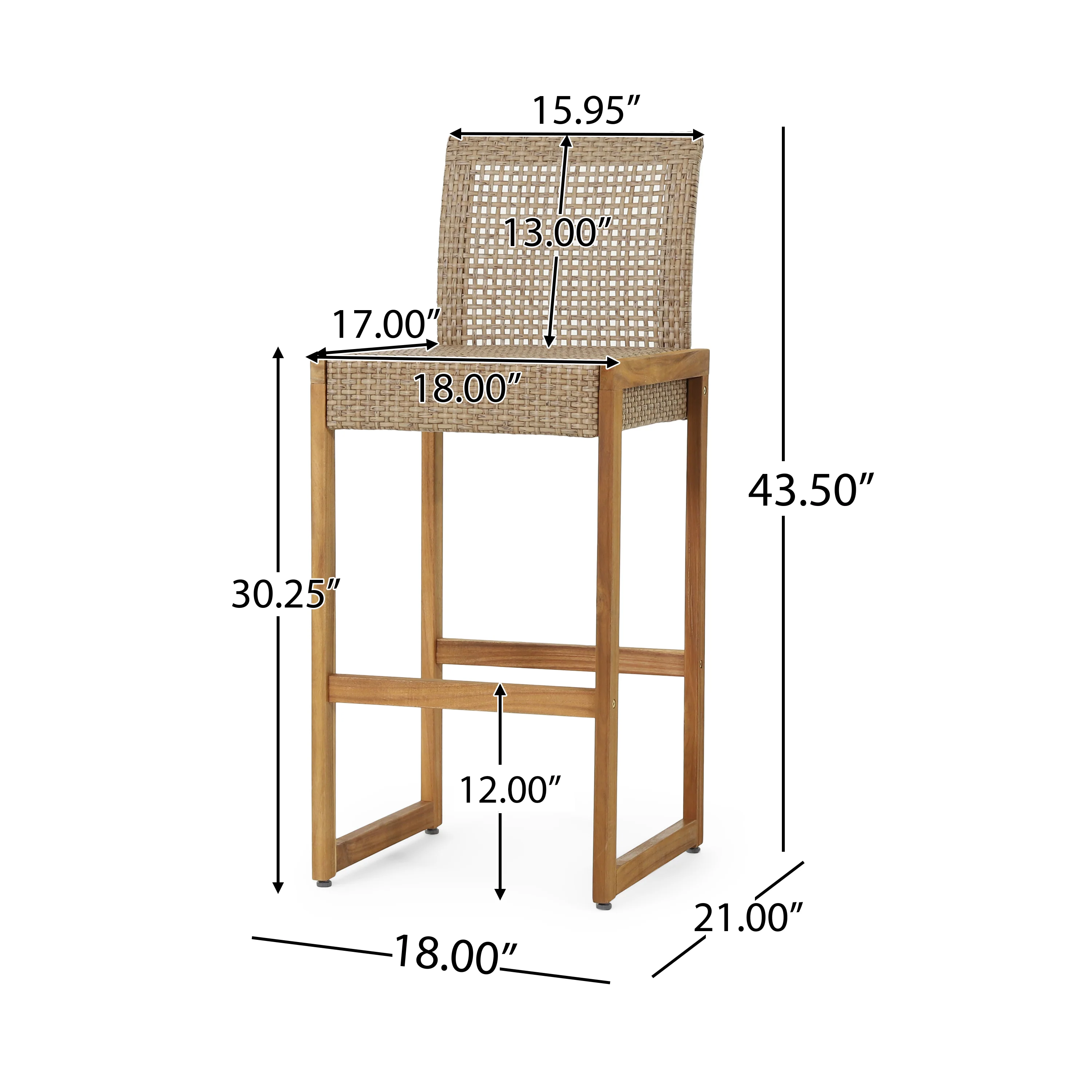 Resaca Outdoor Wicker Barstools, Set of 2, Light Multi-Brown and Teak - furnishings