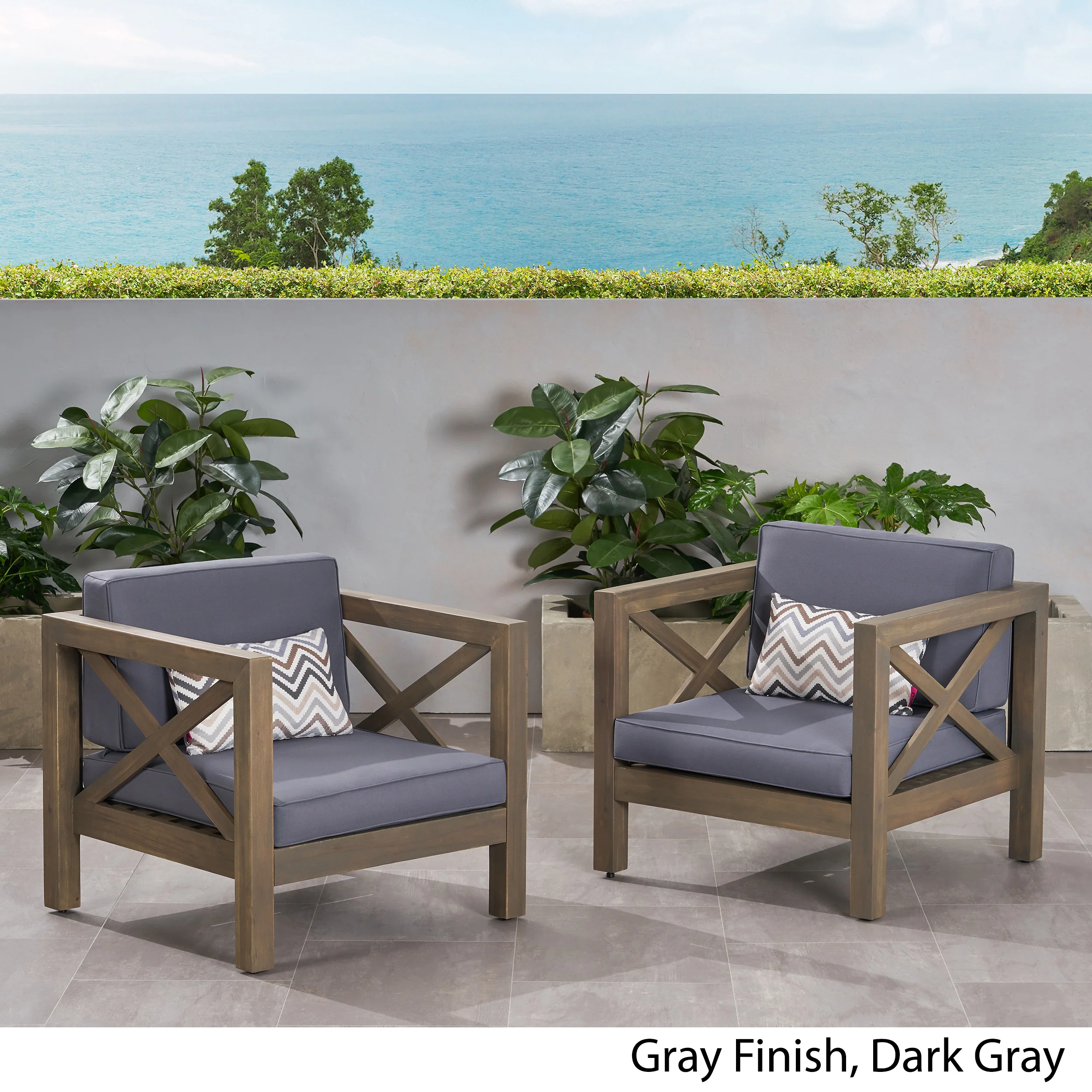 Indira Outdoor Acacia Wood Club Chairs with Cushions (Set of 2) - furnishings