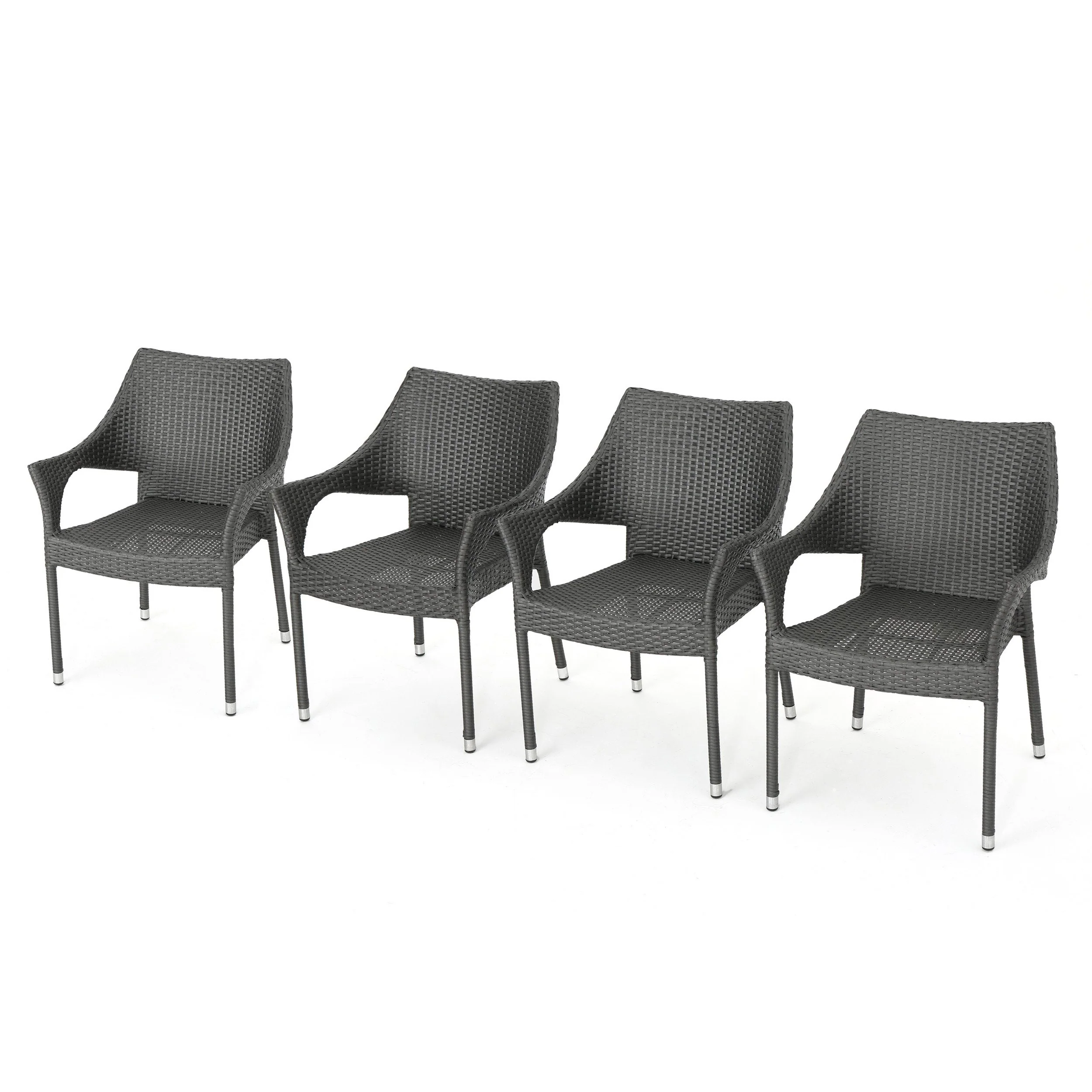 Melisandre Outdoor Grey Wicker Stacking Chairs (Set of 4) - furnishings