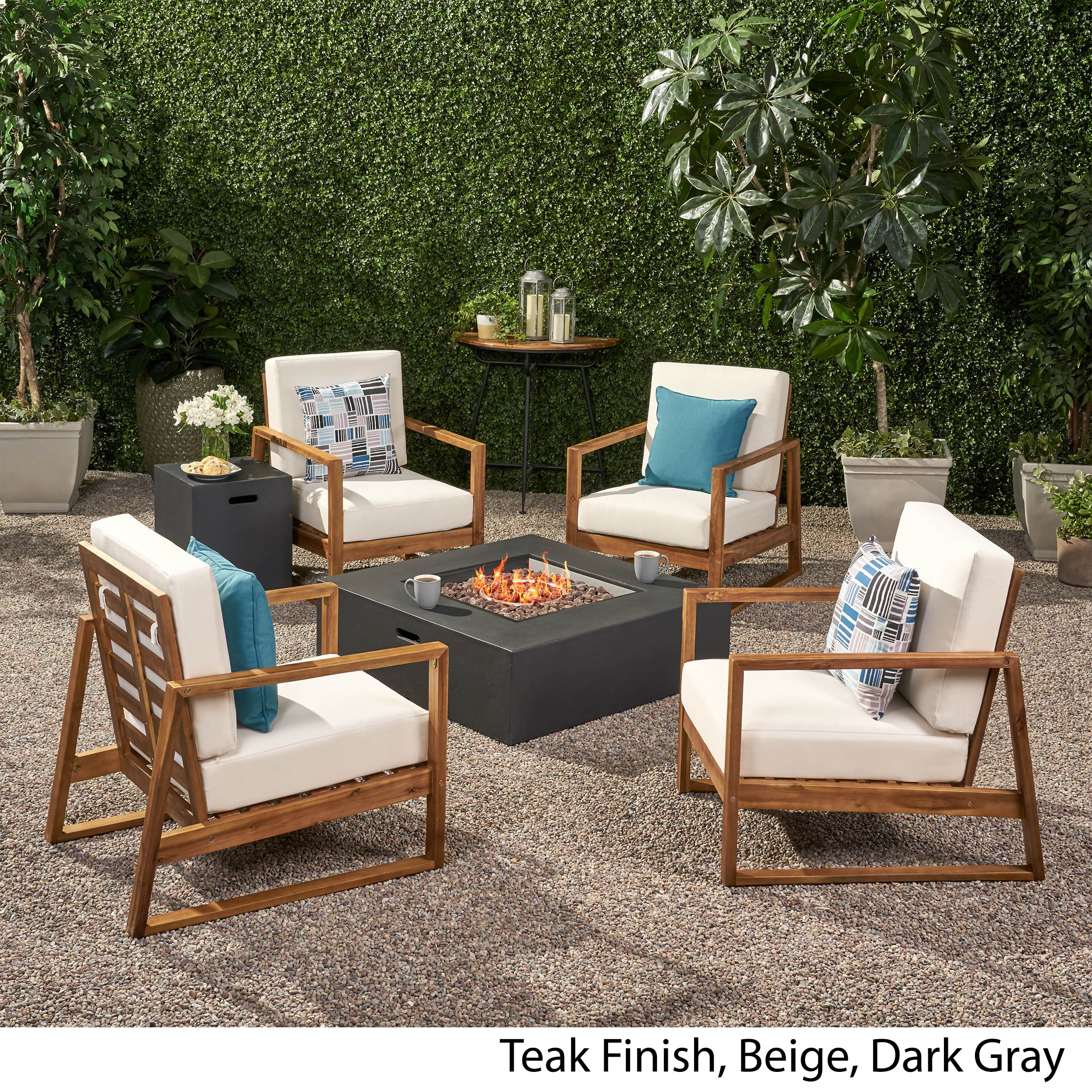 Marlee Outdoor 4 Seater Chat Set with Fire Pit - furnishings