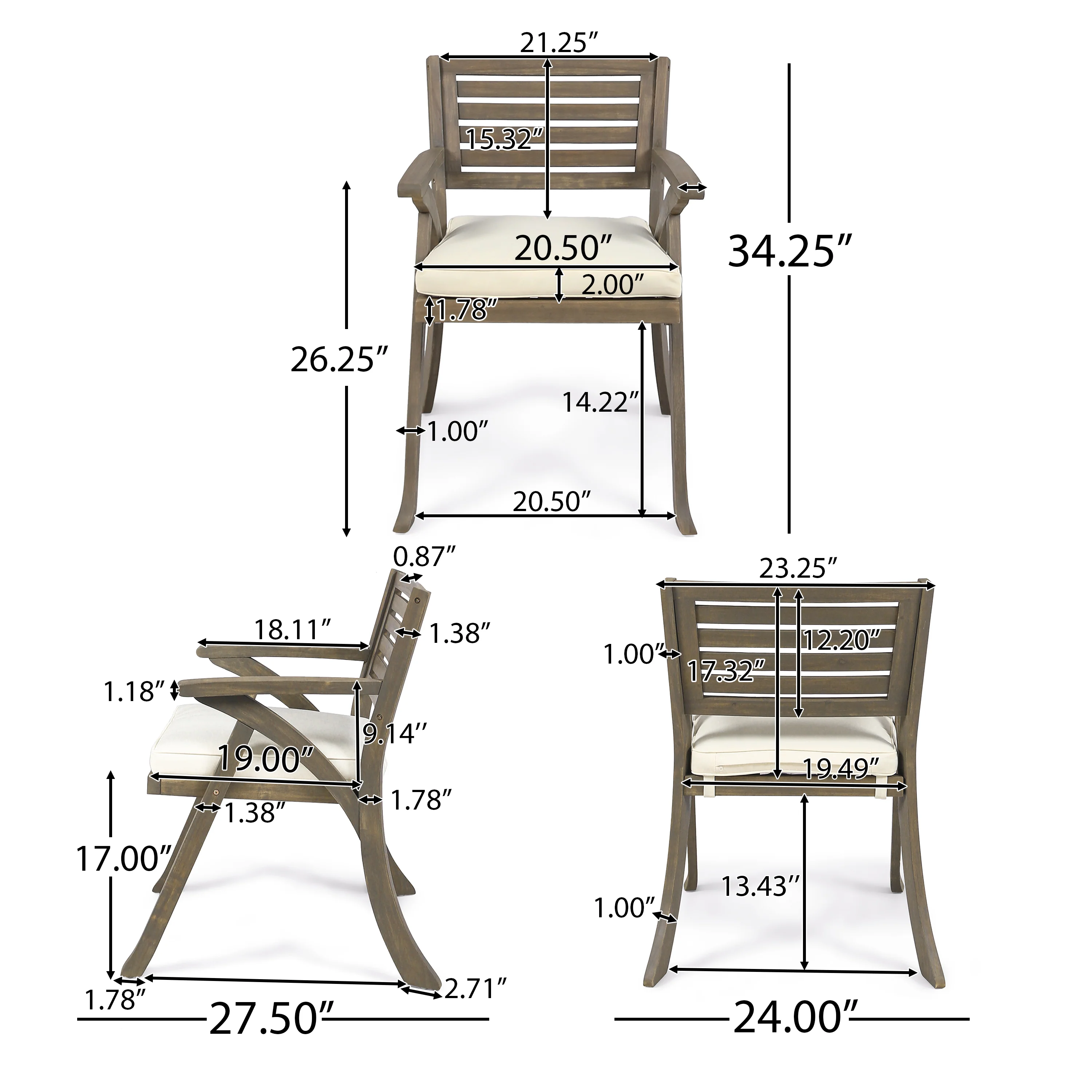 Sean Outdoor Acacia Wood Dining Chair, Gray and Cr?§?§me - furnishings