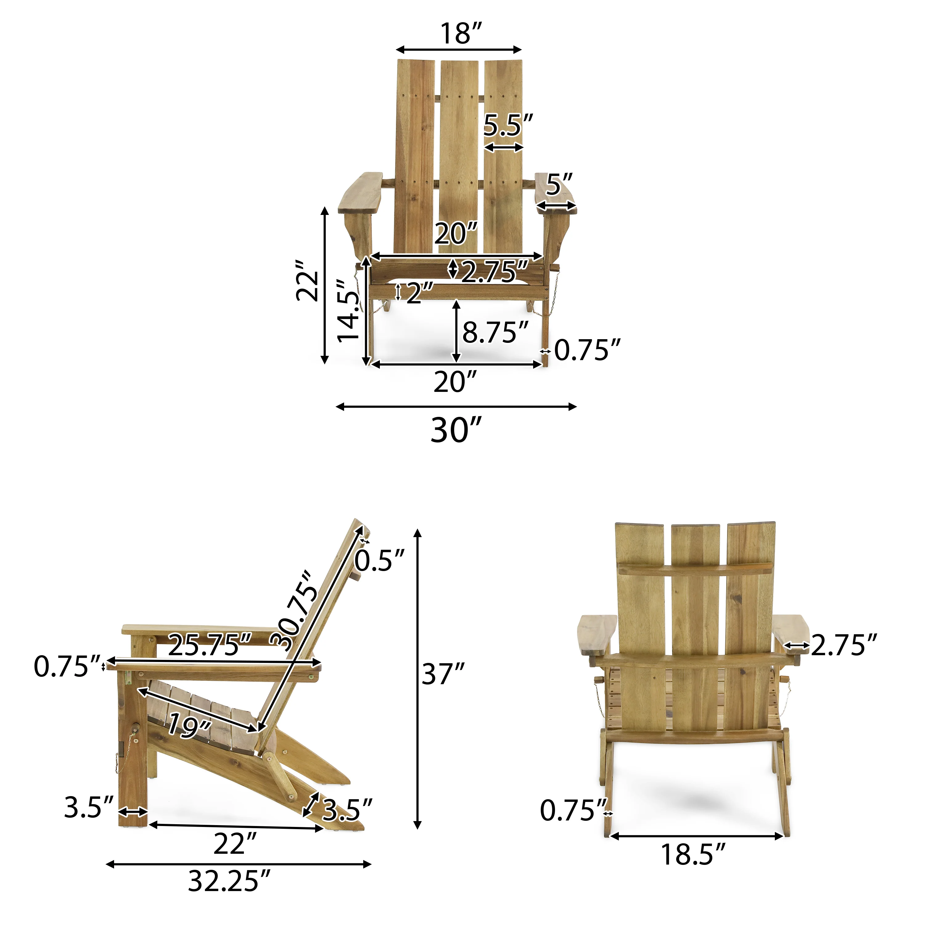 Gurekam Modern Outdoor Acacia Wood Folding Adirondack Chair - furnishings