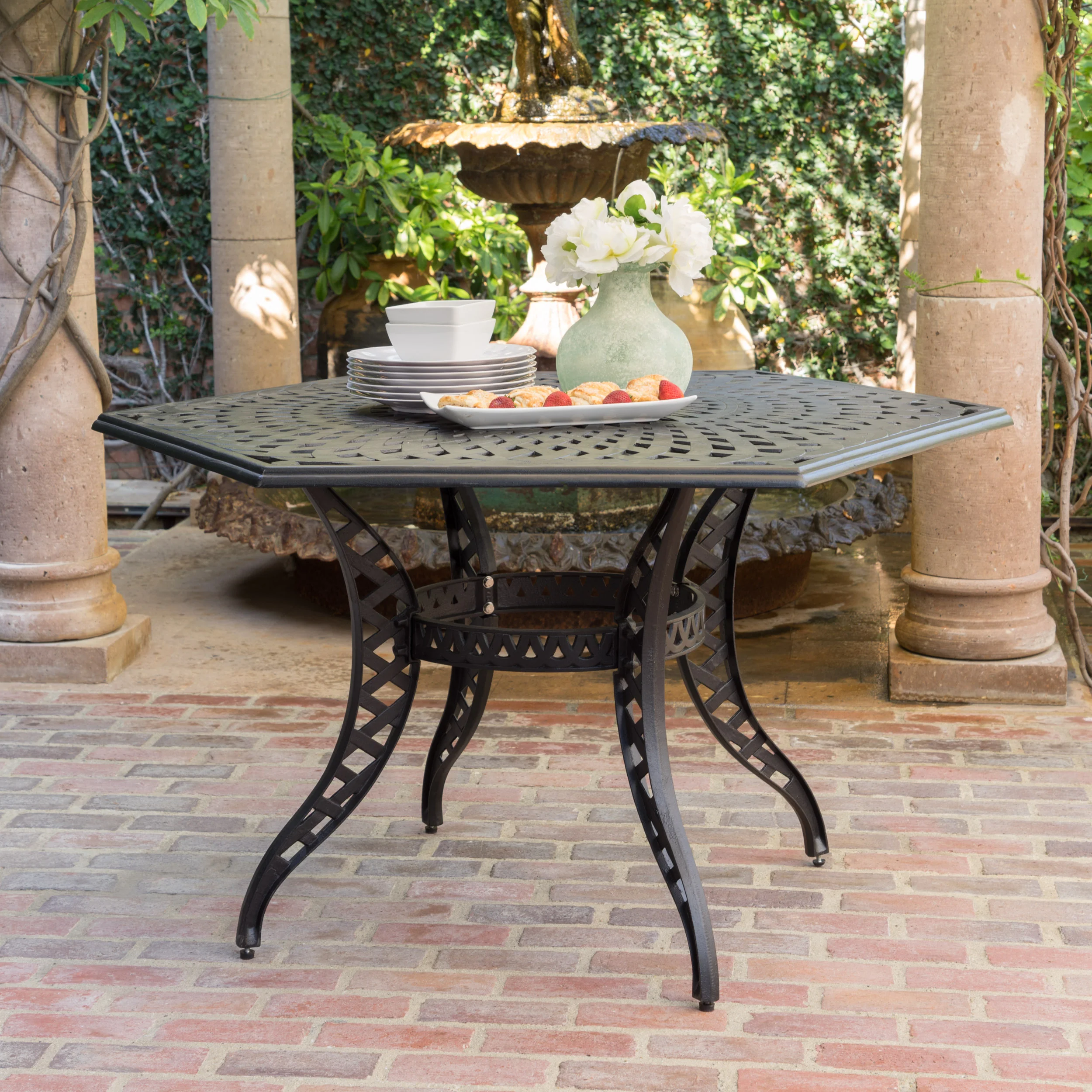 Hammond Outdoor Black Sand Cast Aluminum Hexagon Table - furnishings