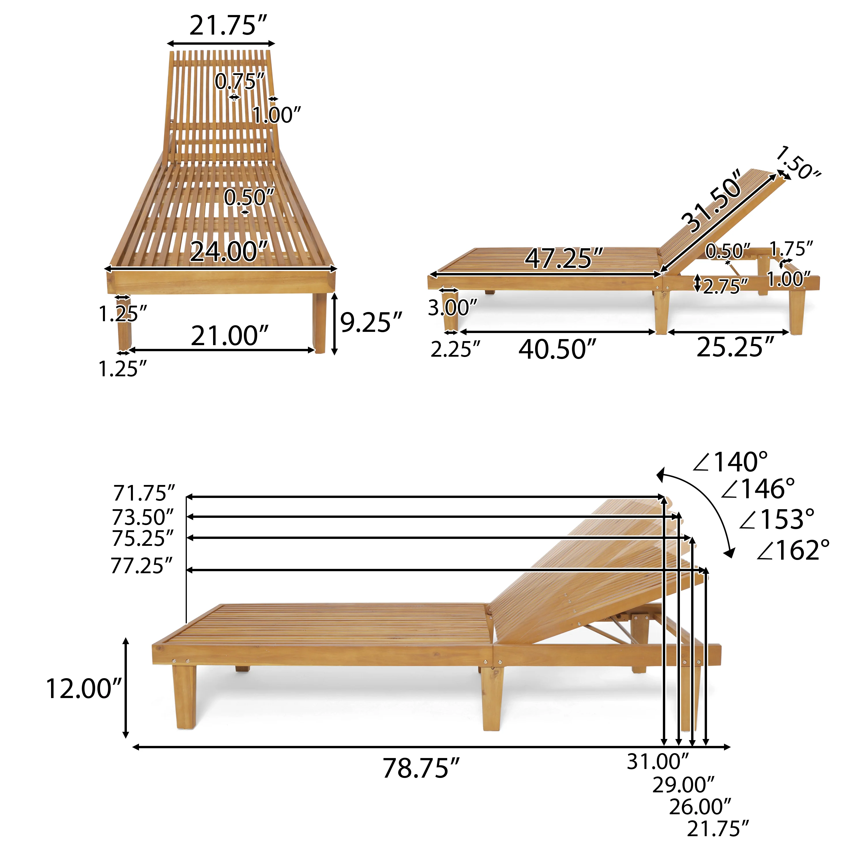 Addisyn Outdoor Wooden Chaise Lounge - furnishings
