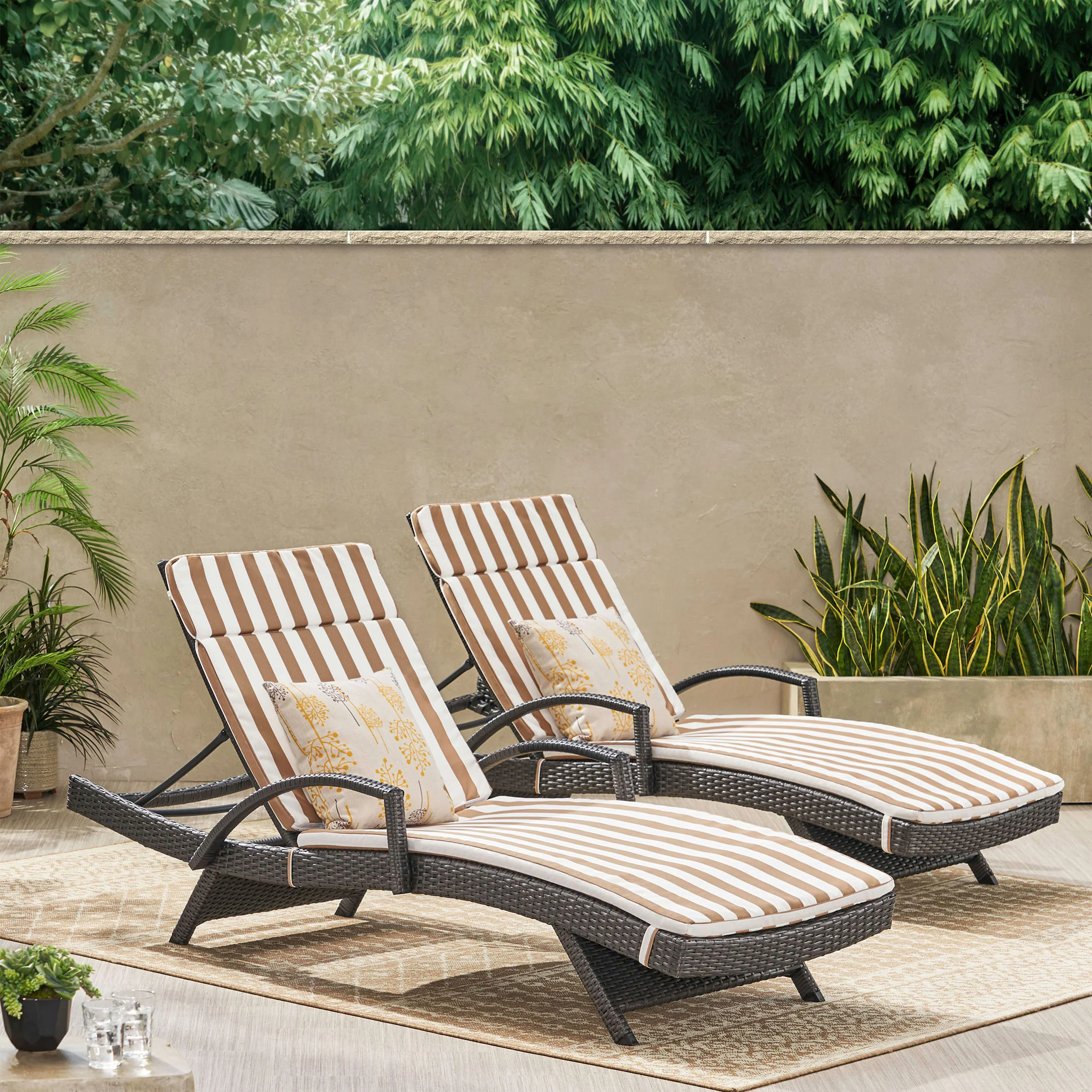 Soleil Outdoor Wicker Chaise Lounges w/ Water Resistant Cushions (Set of 2) - furnishings