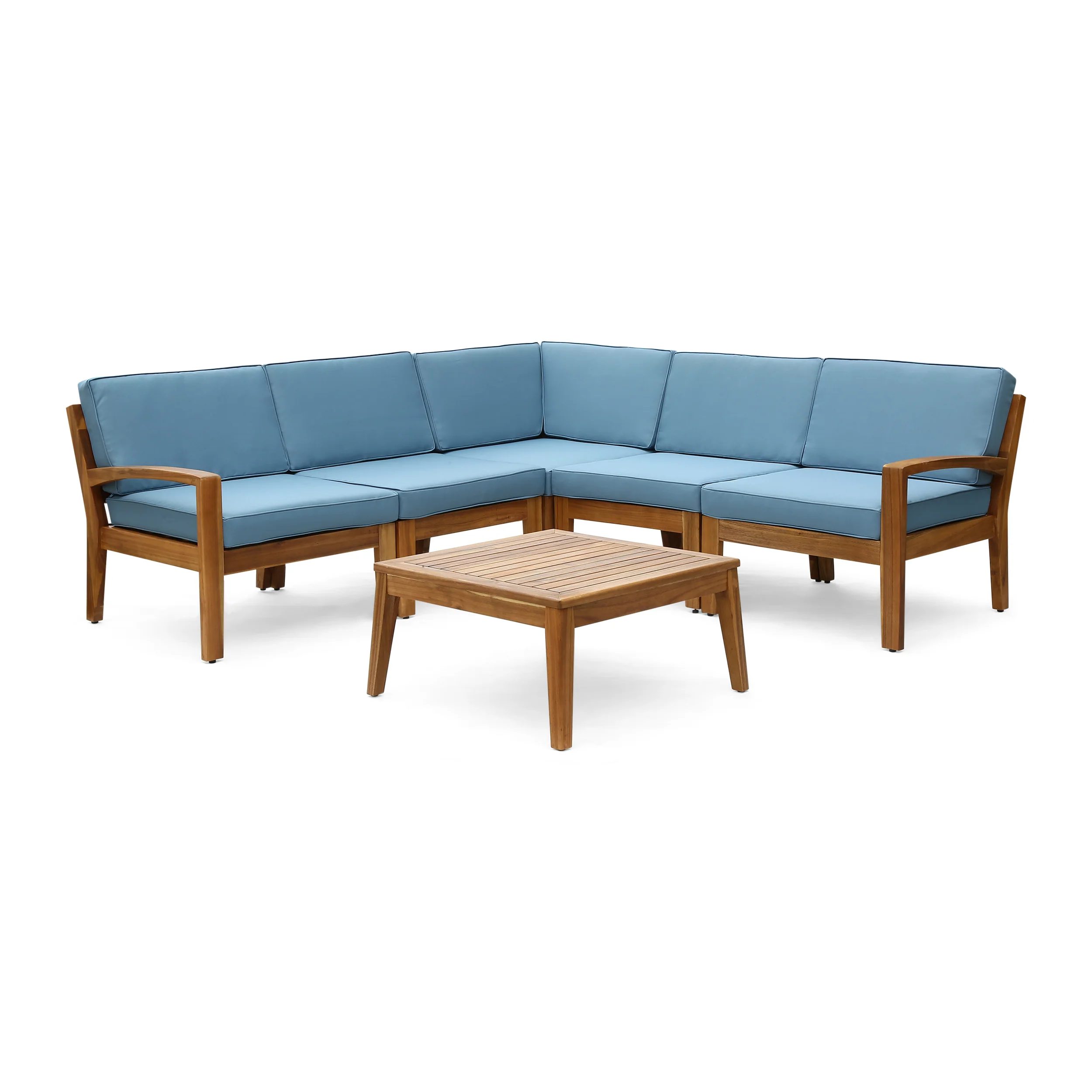 Roy Outdoor Acacia Wood 5 Seater Sectional Sofa Set with Coffee Table - furnishings