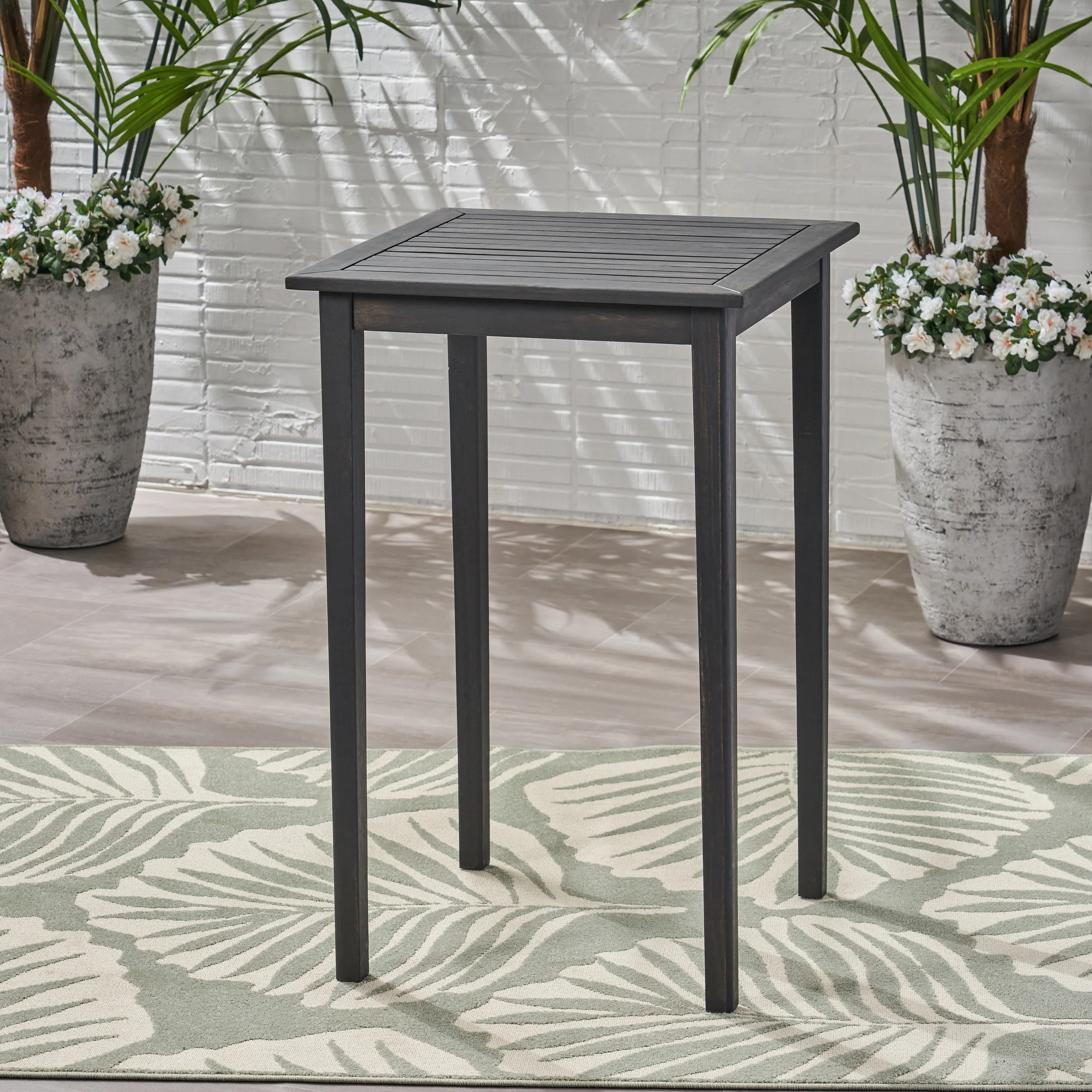 Teresa Outdoor Minimalist Acacia Wood Square Bar Table - furnishings