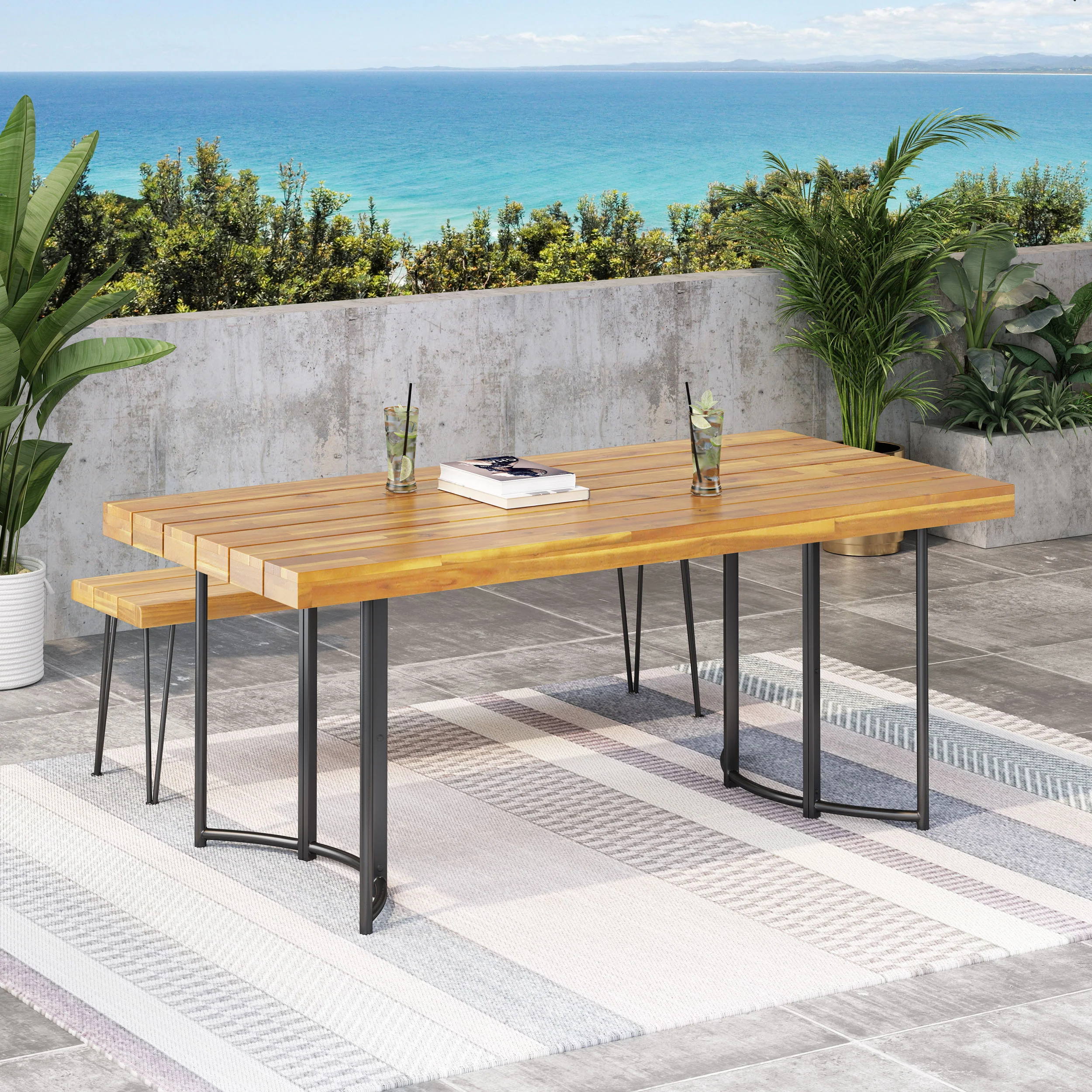 Serena Outdoor Modern Industrial Acacia Wood Dining Table - furnishings