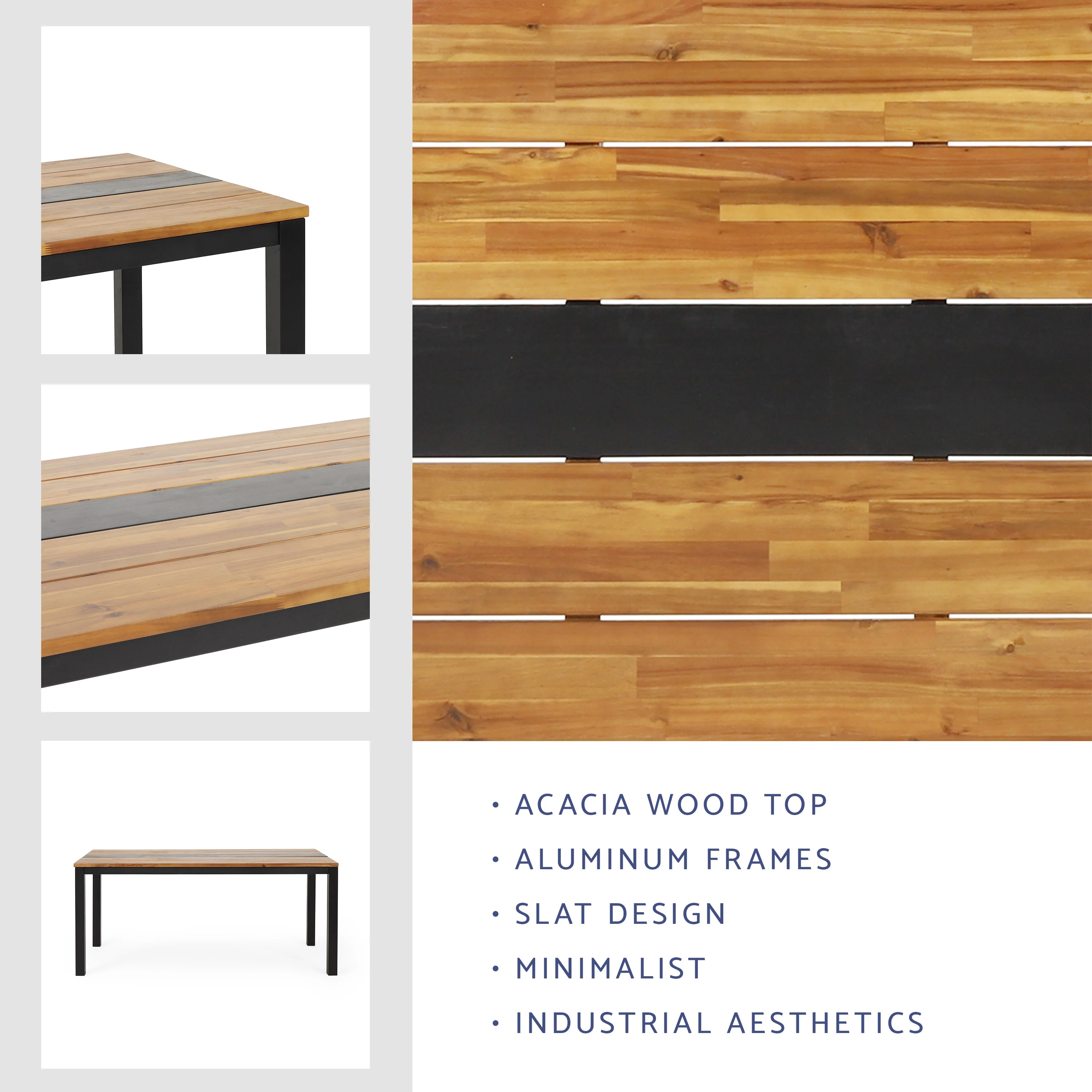 Colcord Outdoor Modern Industrial Acacia Wood Dining Table, Teak and Black - furnishings