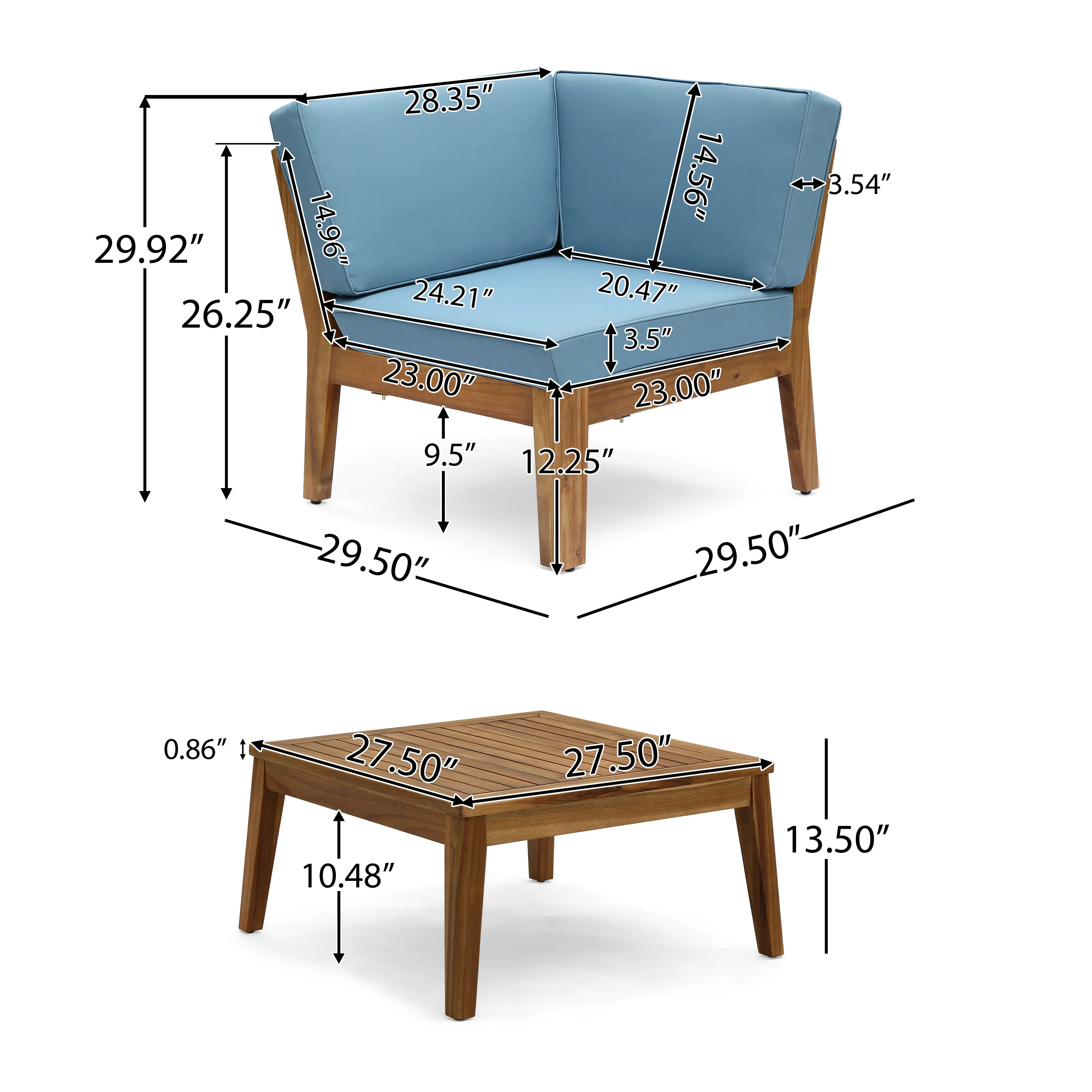 Ray Outdoor Acacia Wood 10 Seater Sectional Sofa Set with Two Coffee Tables - furnishings