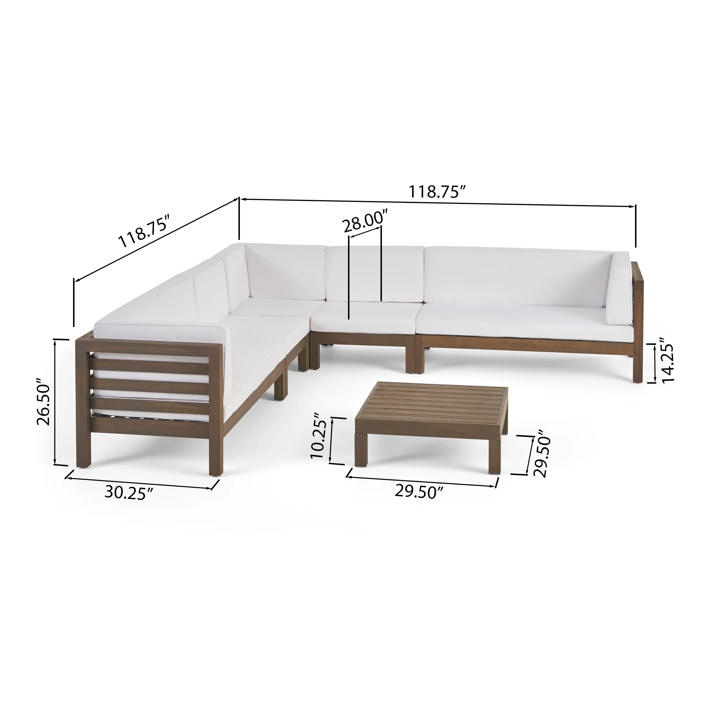 Emma Outdoor 7 Seater Acacia Wood Sectional Sofa Set - furnishings