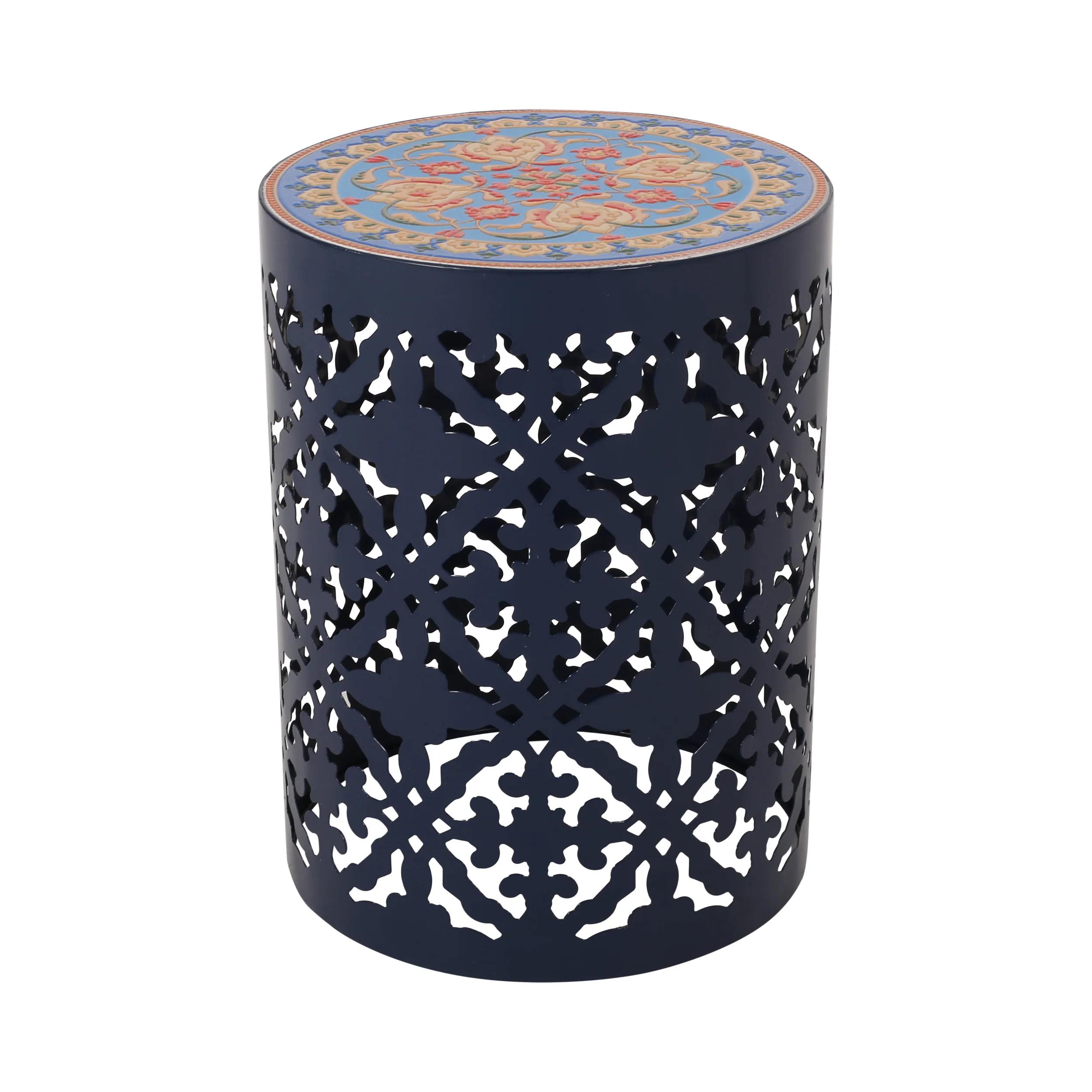 Kenzi Outdoor Lace Cut Side Table with Tile Top - furnishings