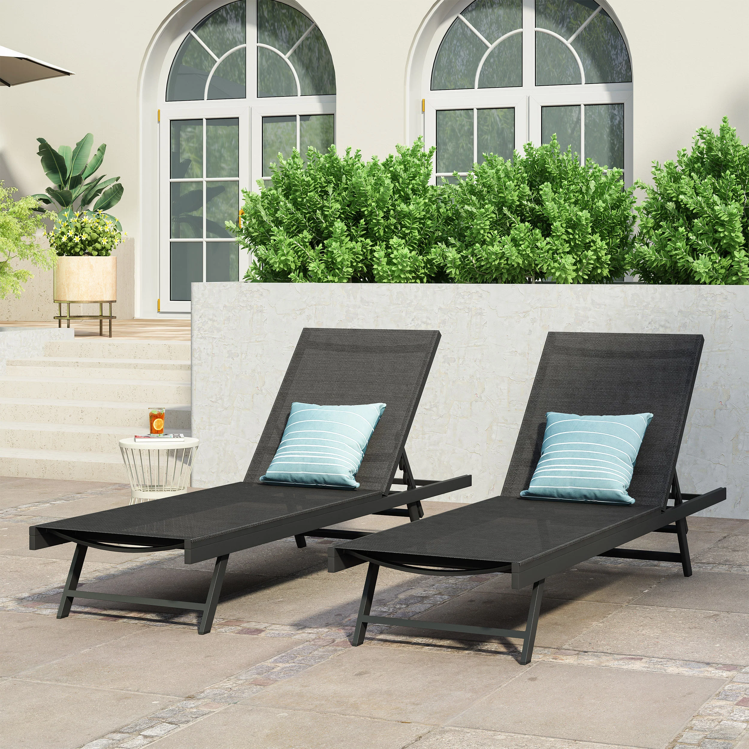 Simon Outdoor Aluminum Chaise Lounge with Mesh Seating (Set of 2) - furnishings