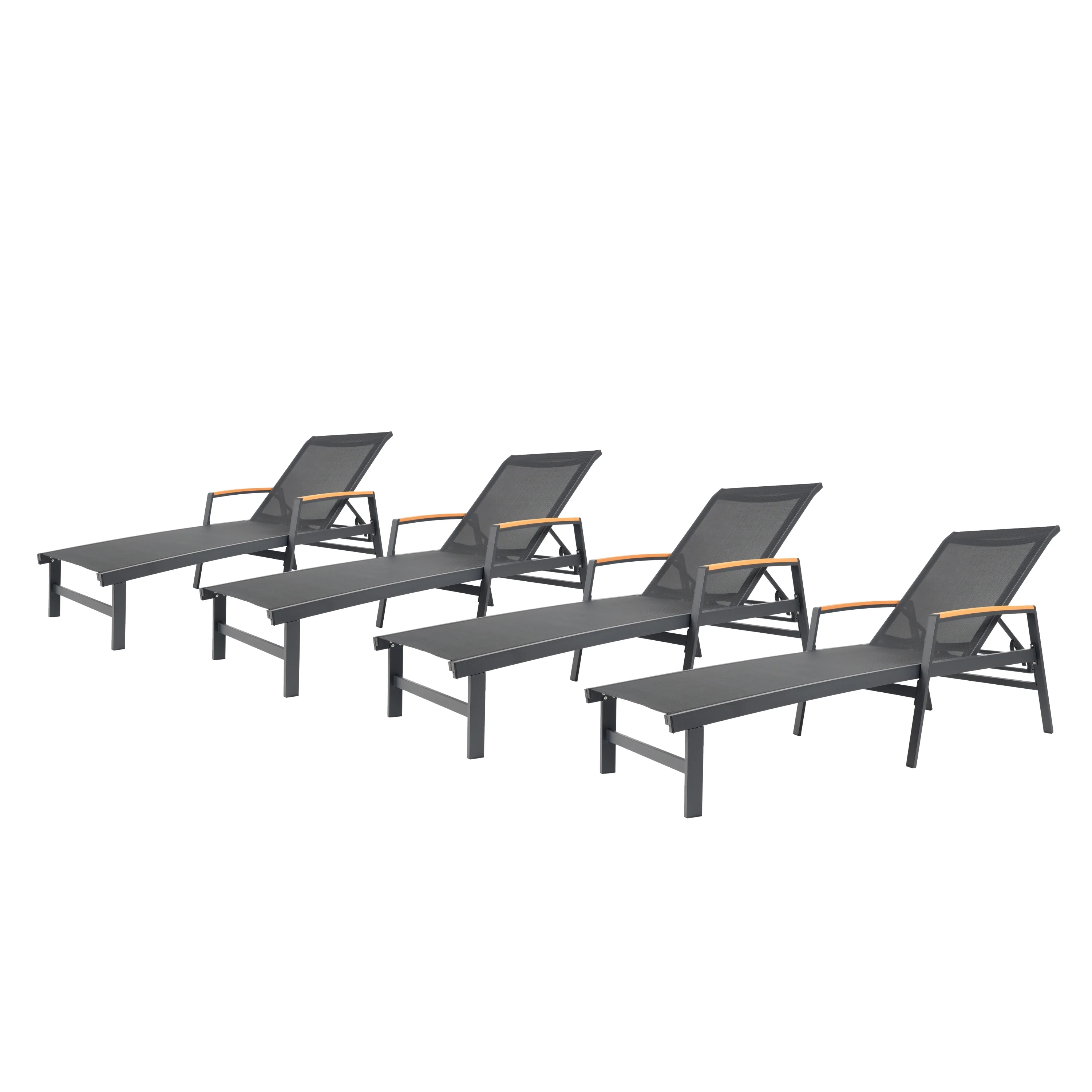 Joy Outdoor Aluminum Chaise Lounge with Mesh Seating (Set of 4) - furnishings