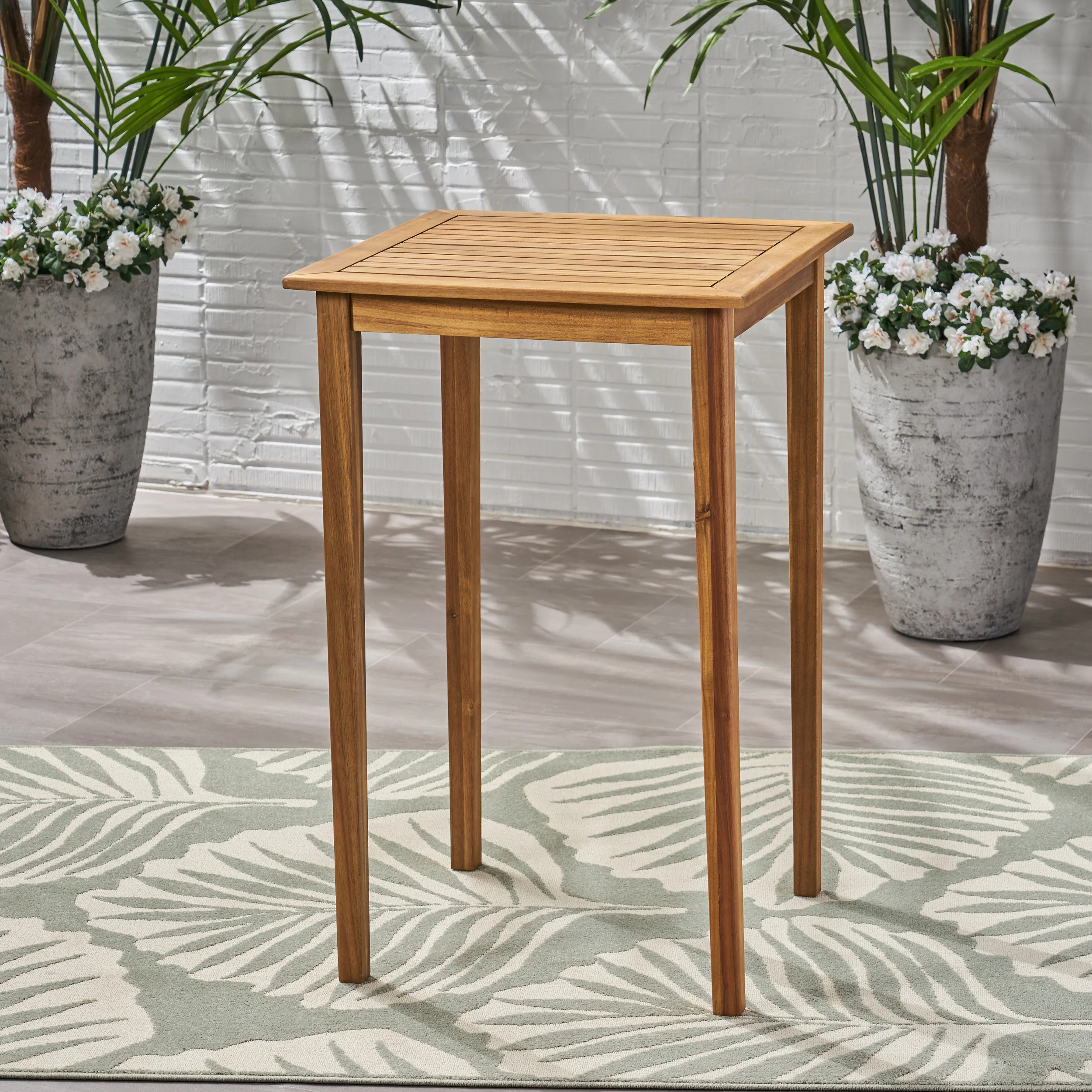 Teresa Outdoor Minimalist Acacia Wood Square Bar Table - furnishings