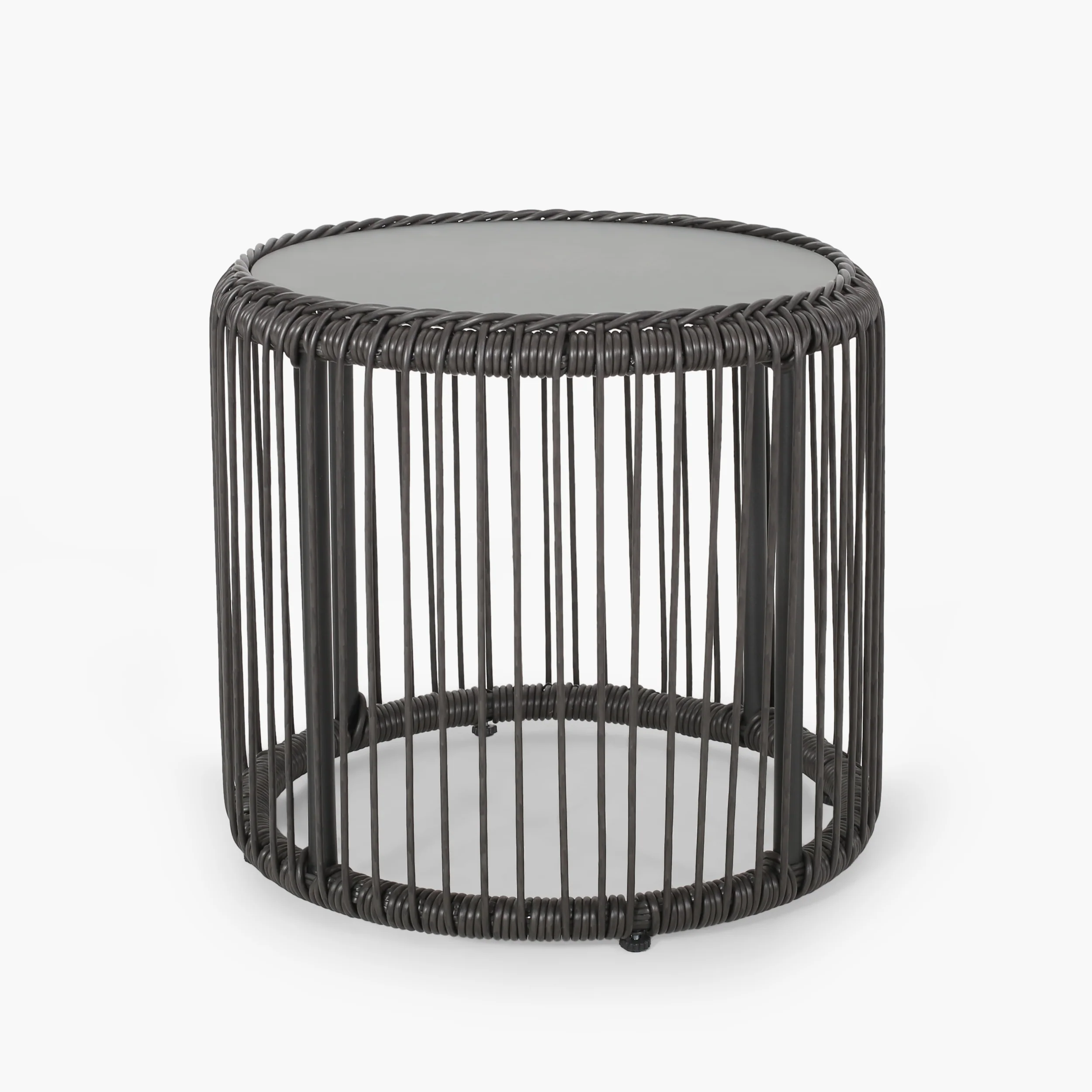 Averyrose Outdoor Wicker Side Table with Tempered Glass Top - furnishings