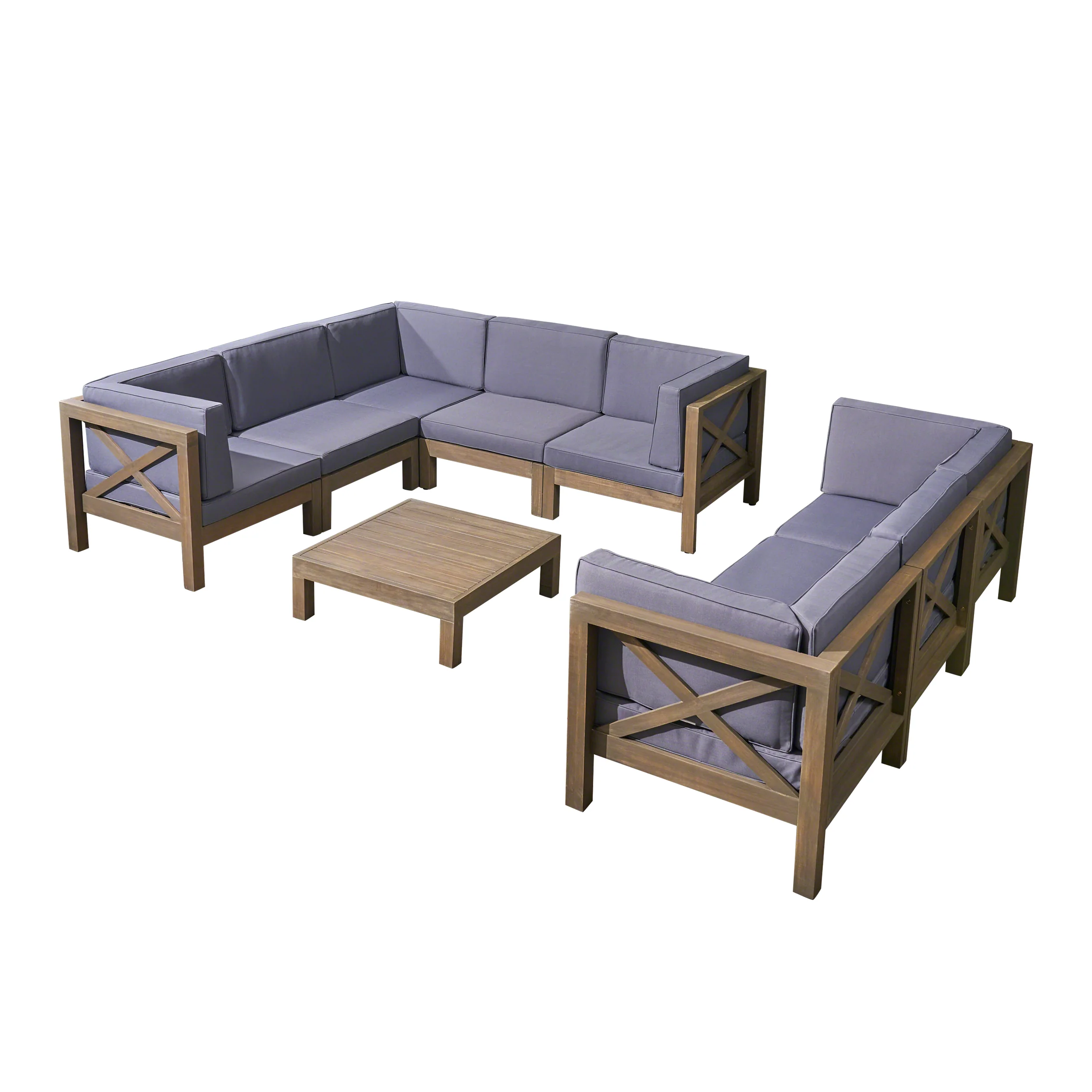 Cynthia Outdoor Acacia Wood 9-Piece Sectional Sofa Set with Coffee Table - furnishings