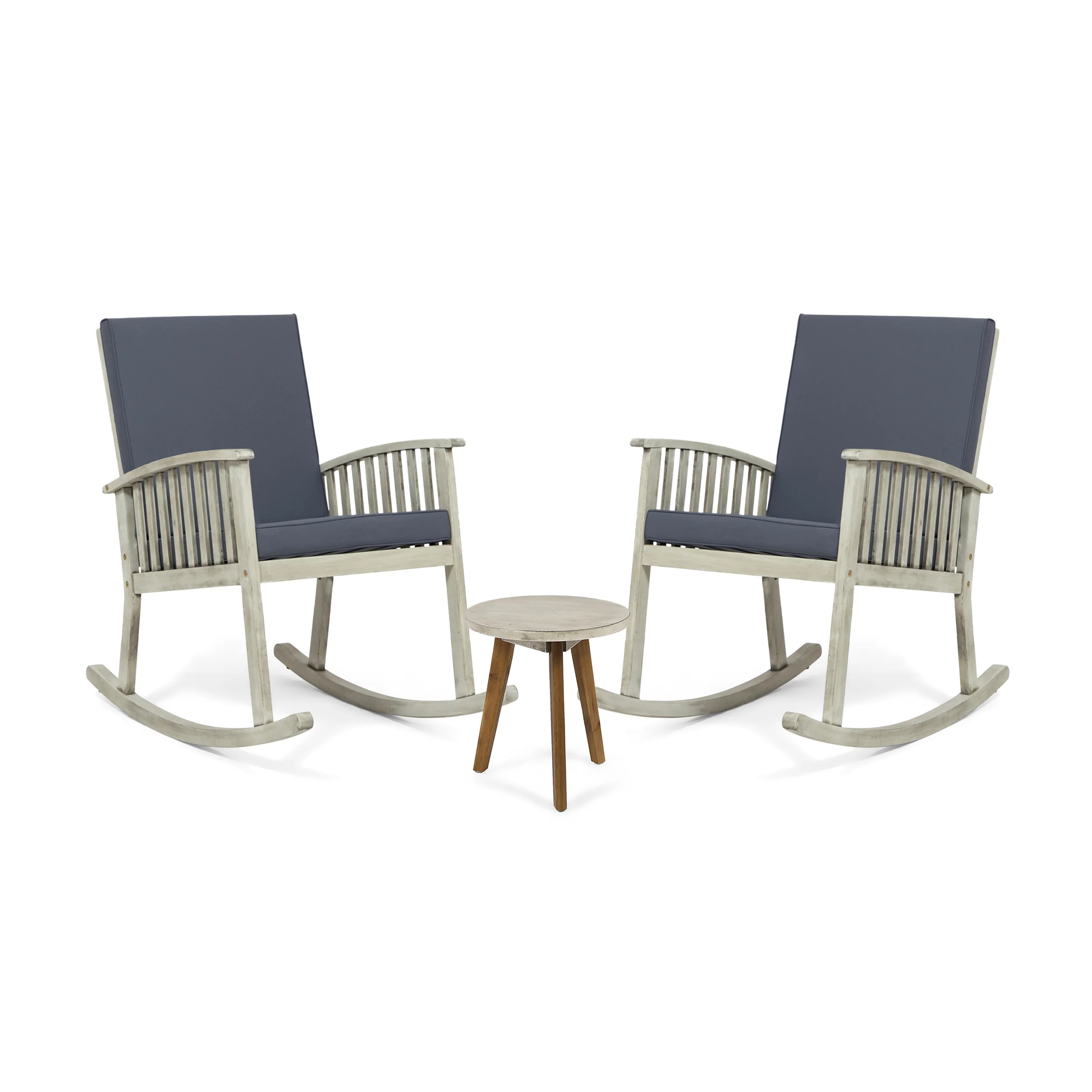 Emma Outdoor Acacia Wood 2 Seater Rocking Chairs and Side Table Set - furnishings