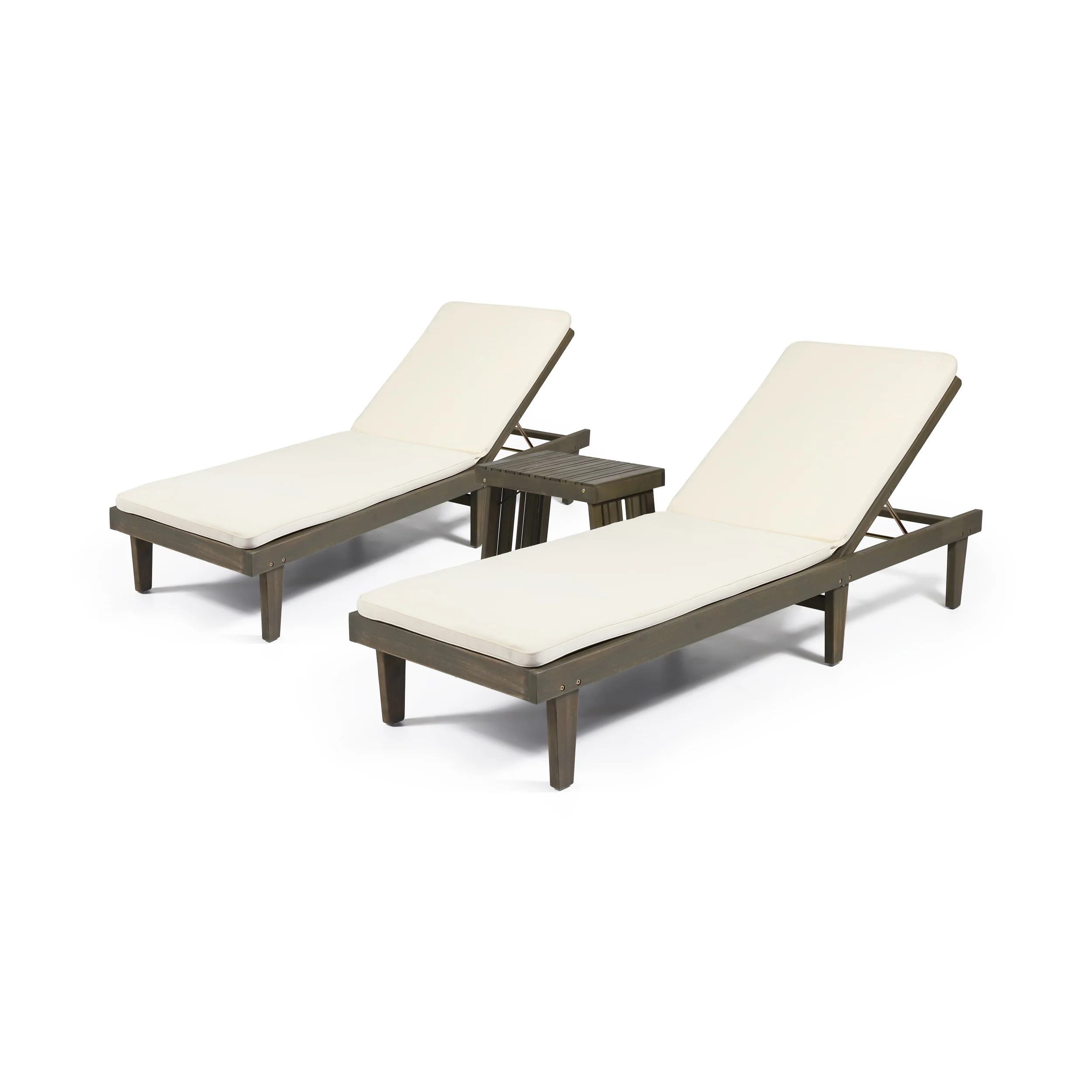 Addisyn Outdoor Acacia Wood 3 Piece Chaise Lounge Set with Water-Resistant Cushions - furnishings