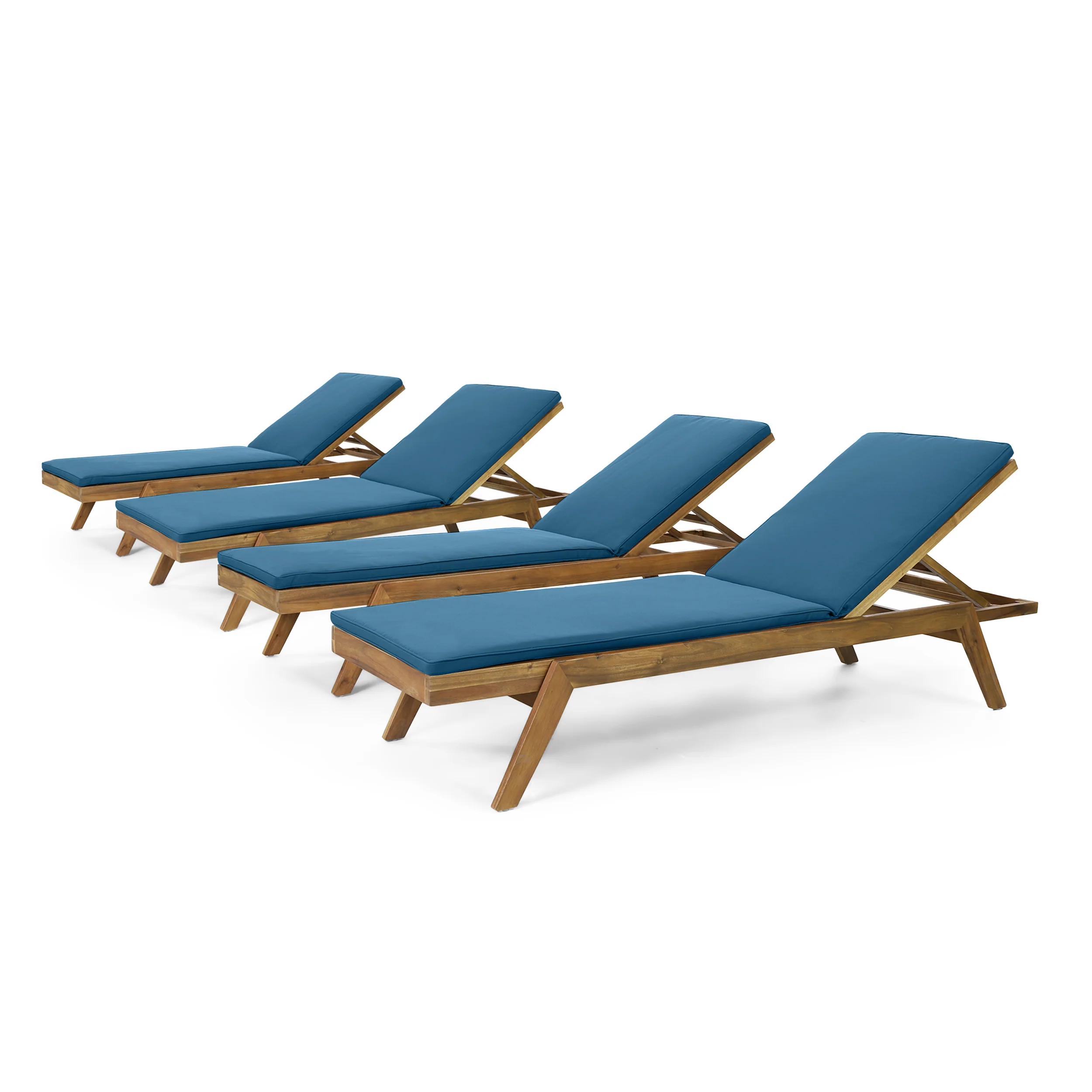 Larimore Outdoor Acacia Wood Chaise Lounge with Water Resistant Cushions, Set of 4 - furnishings