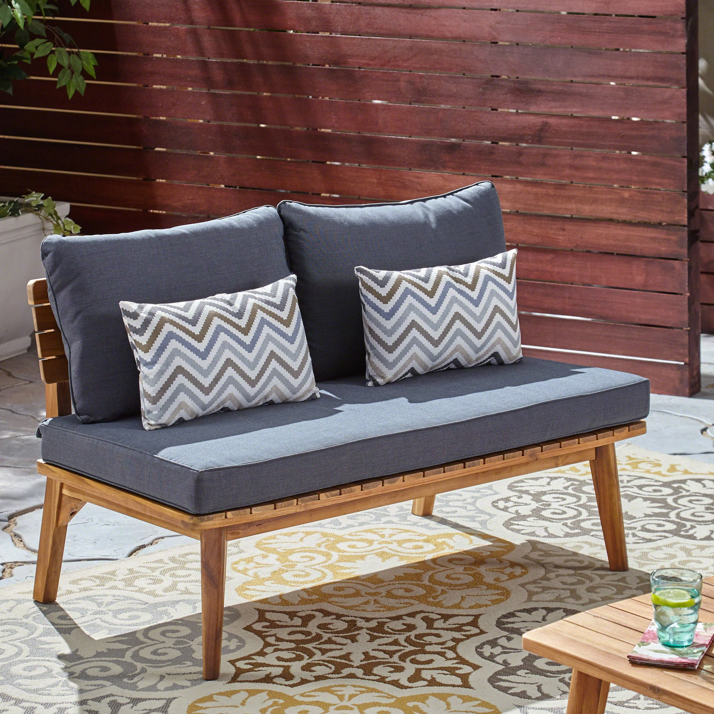Boyle Outdoor Acacia Wood Loveseat - furnishings