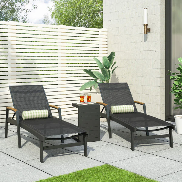 Joy Outdoor Aluminum Chaise Lounge Set with C-Shaped End Table - furnishings