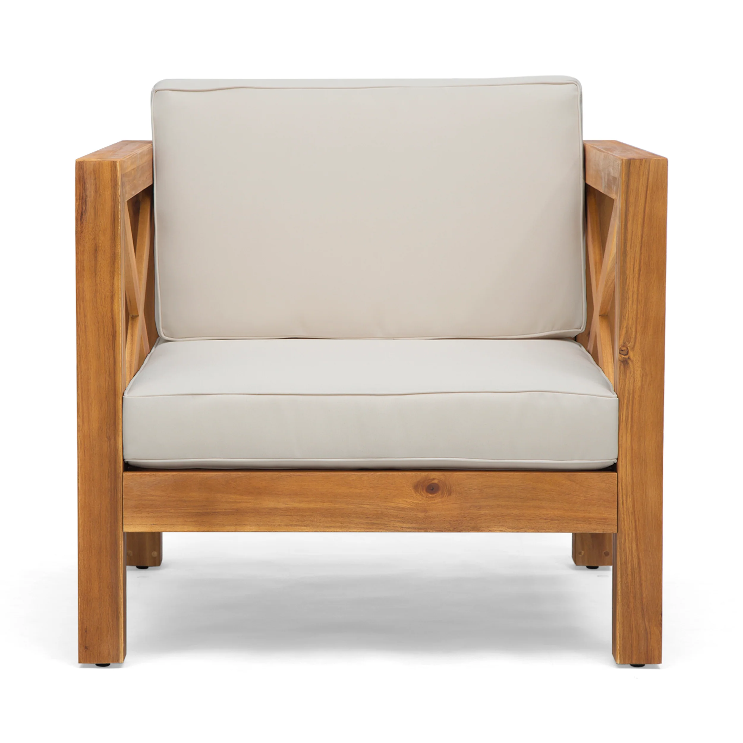 Indira Outdoor Acacia Wood Club Chair with Cushion - furnishings