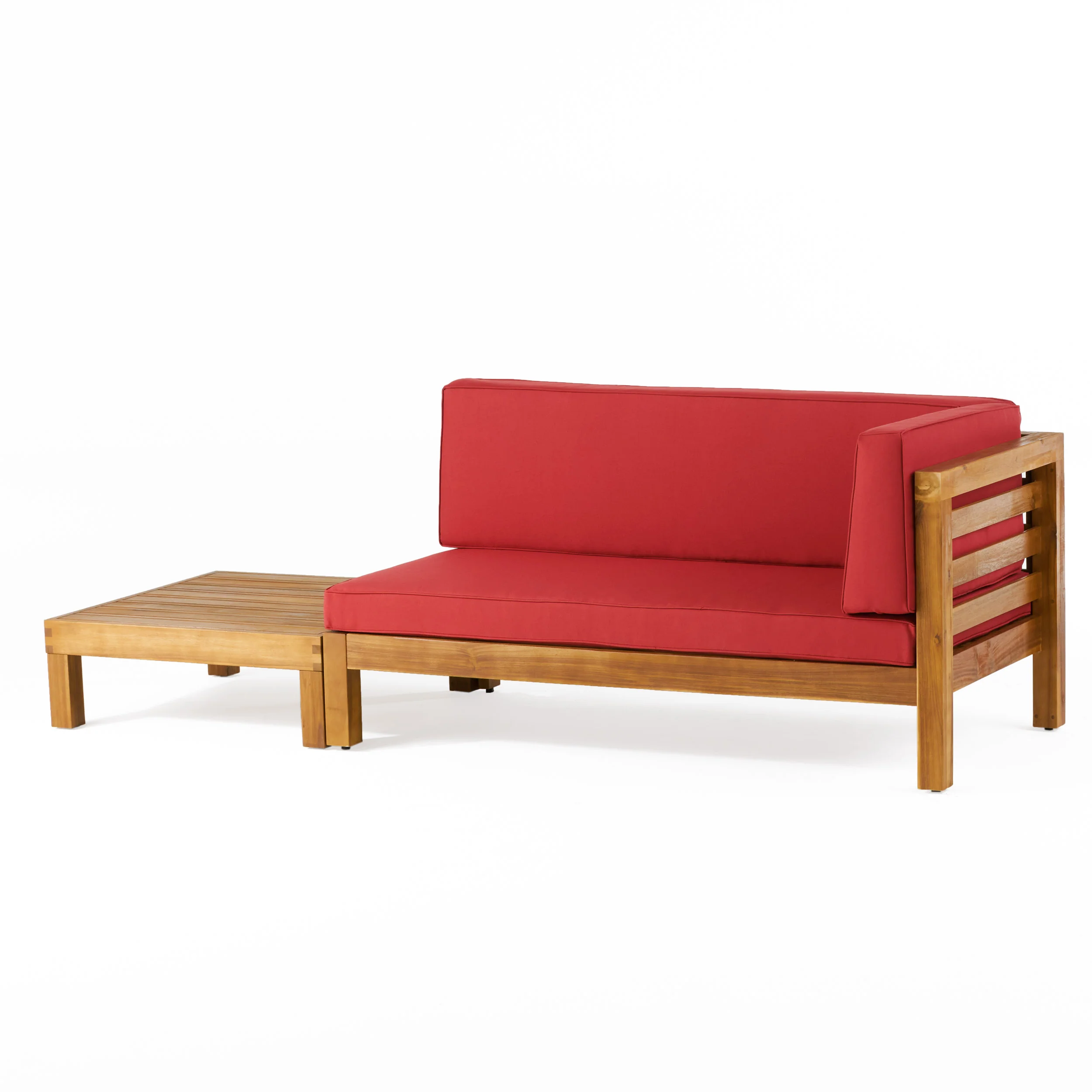 Cascada Outdoor Acacia Wood Right Arm Loveseat and Coffee Table Set with Cushion - furnishings