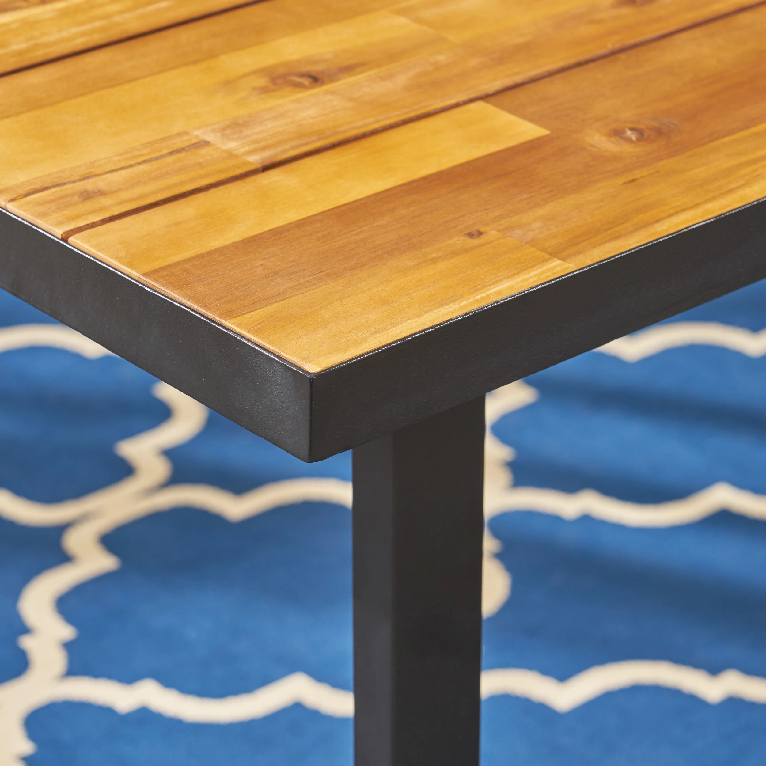 Lane Outdoor 70-inch Acacia Wood and Iron Dining Table, Black and Teak Finish - furnishings