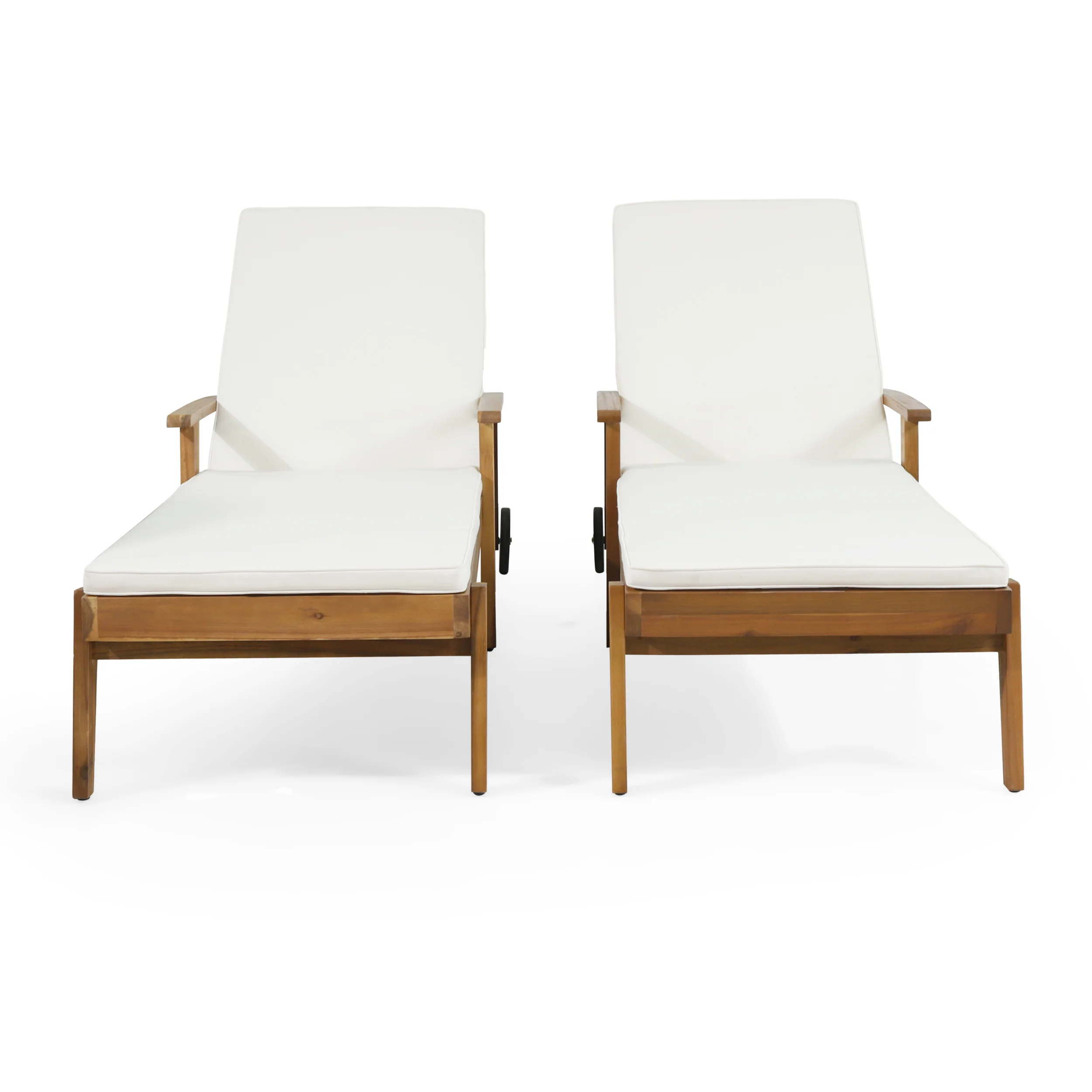 Lucknow Outdoor Acacia Wood Chaise Lounge with Water Resistant Cushion, Set of 2 - furnishings