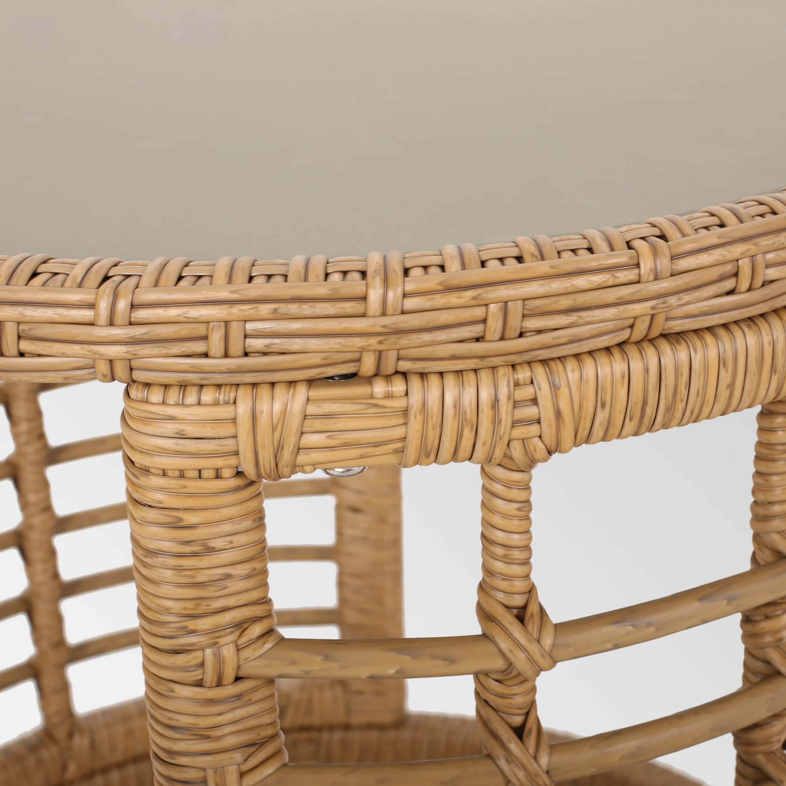 Evvy Outdoor Modern Boho Wicker Side Table with Tempered Glass Top - furnishings