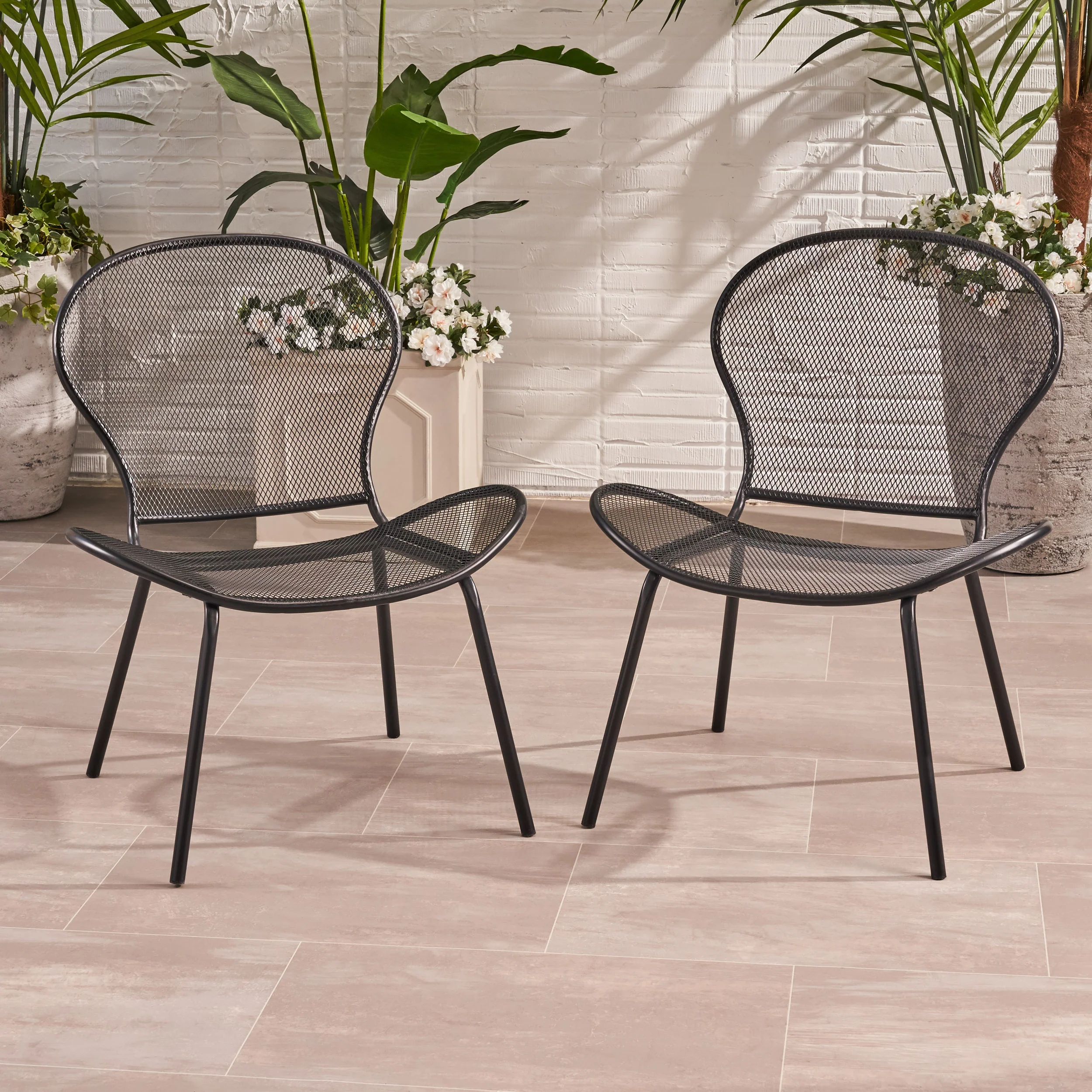 Tristian Modern Outdoor Iron Club Chair (Set of 2) - furnishings