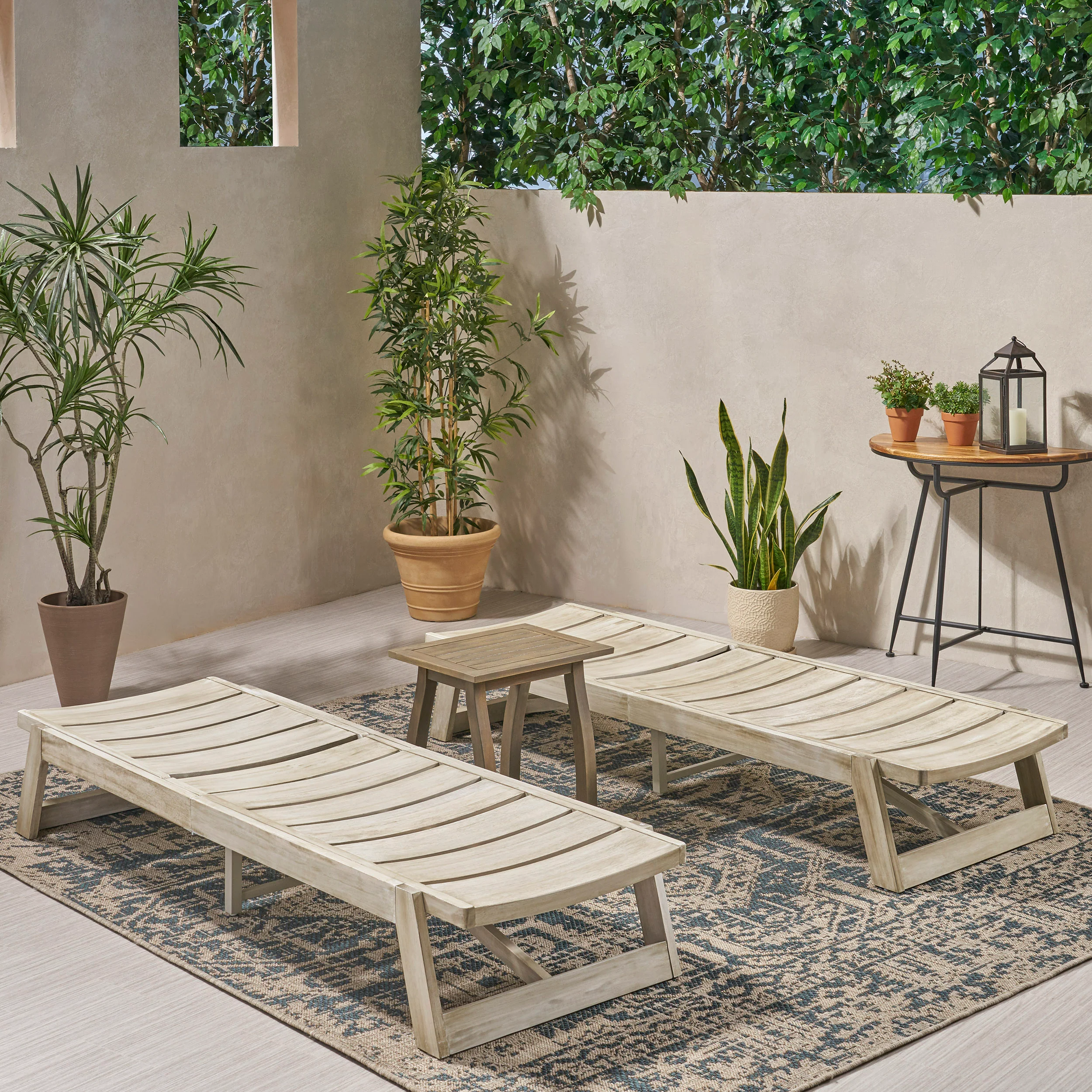 Penny Outdoor Acacia Wood Chaise 3 Piece Lounge Set - furnishings