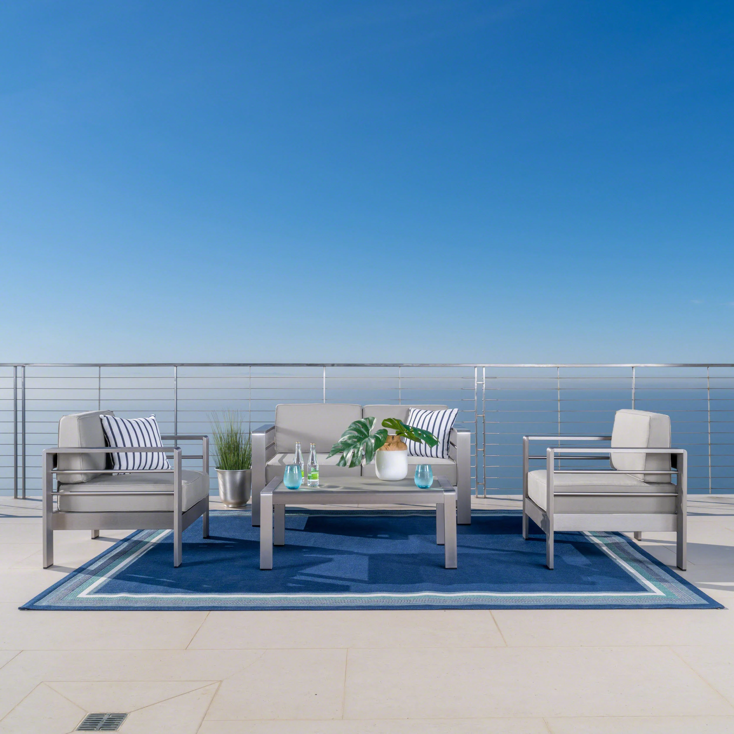 Crested Bay Outdoor Aluminum 4 Piece Chat Set with Sunbrella Cushions - furnishings