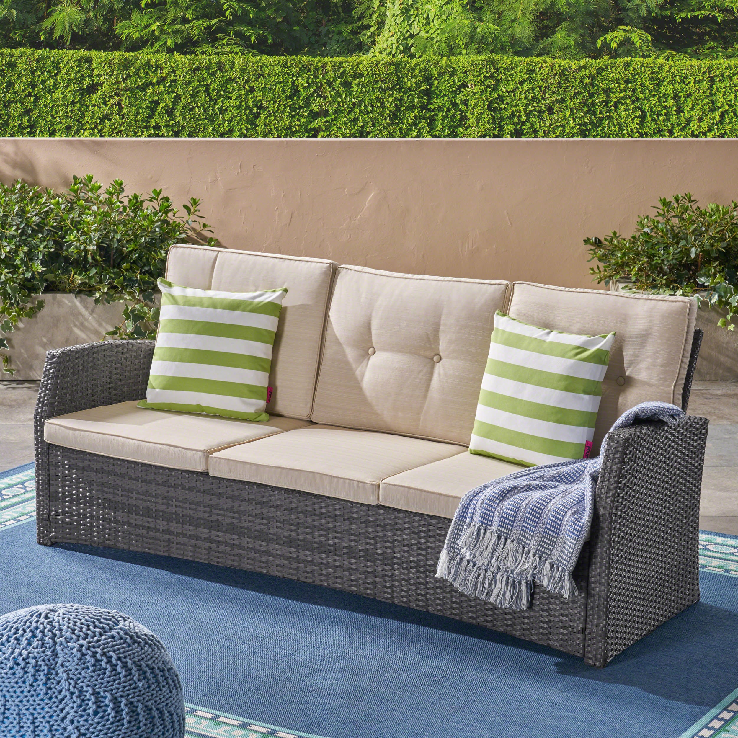 Amigo Outdoor 3 Seater Wicker Sofa - furnishings