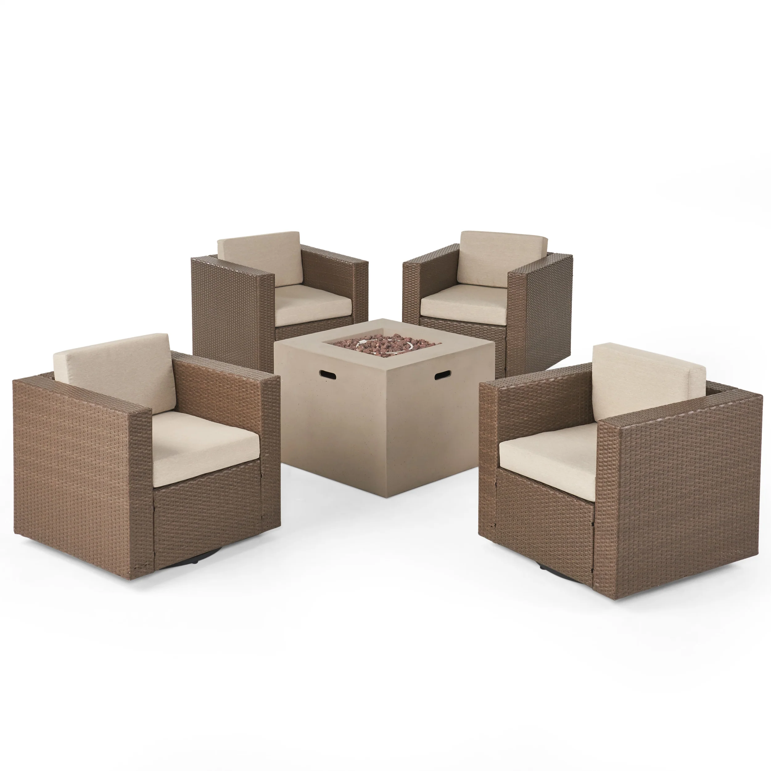 Fuller Outdoor 4 Piece Club Chair Set with Square Fire Pit - furnishings