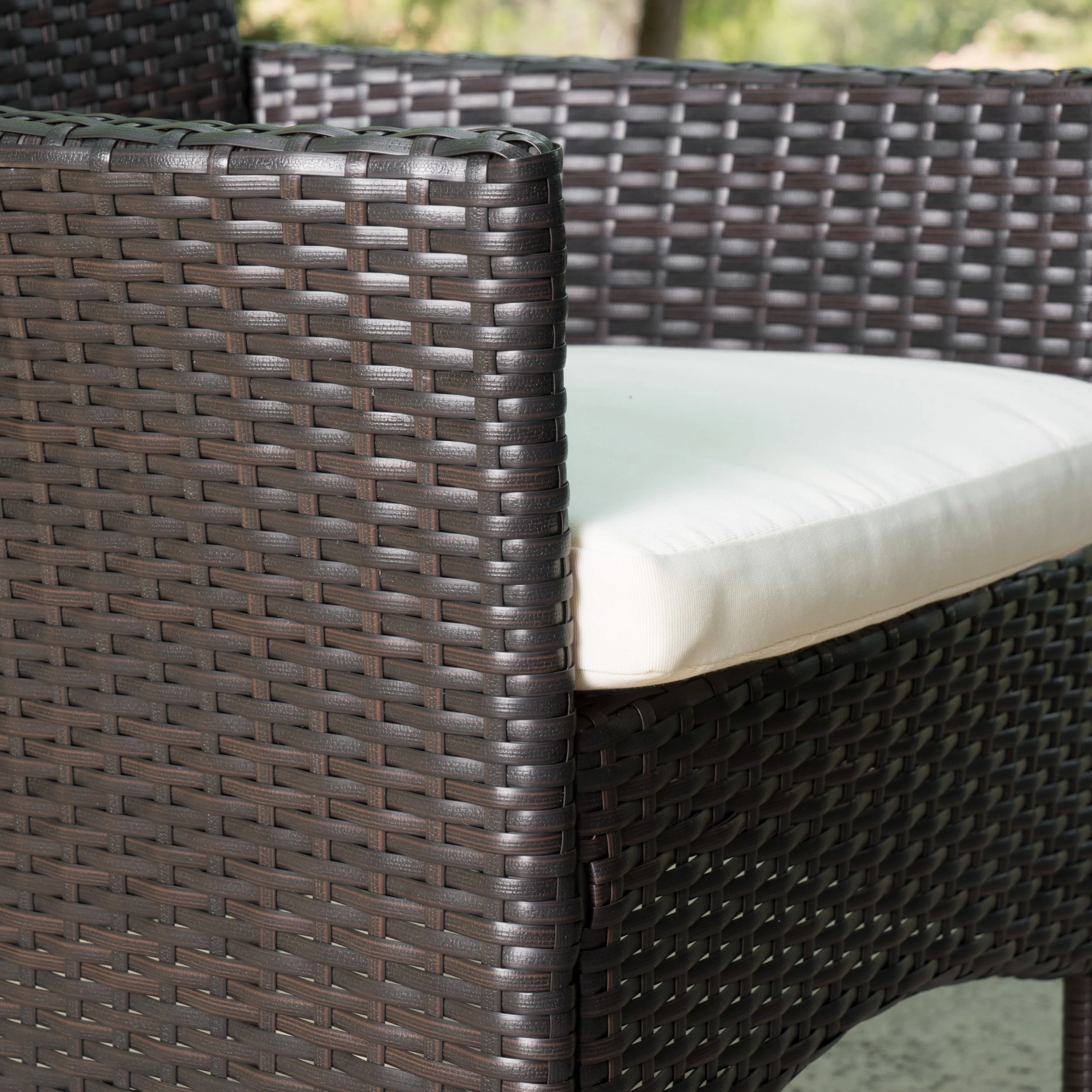 Ariel Outdoor 3Pc Wicker Bistro Set w/ Water Resistant Cushions - furnishings