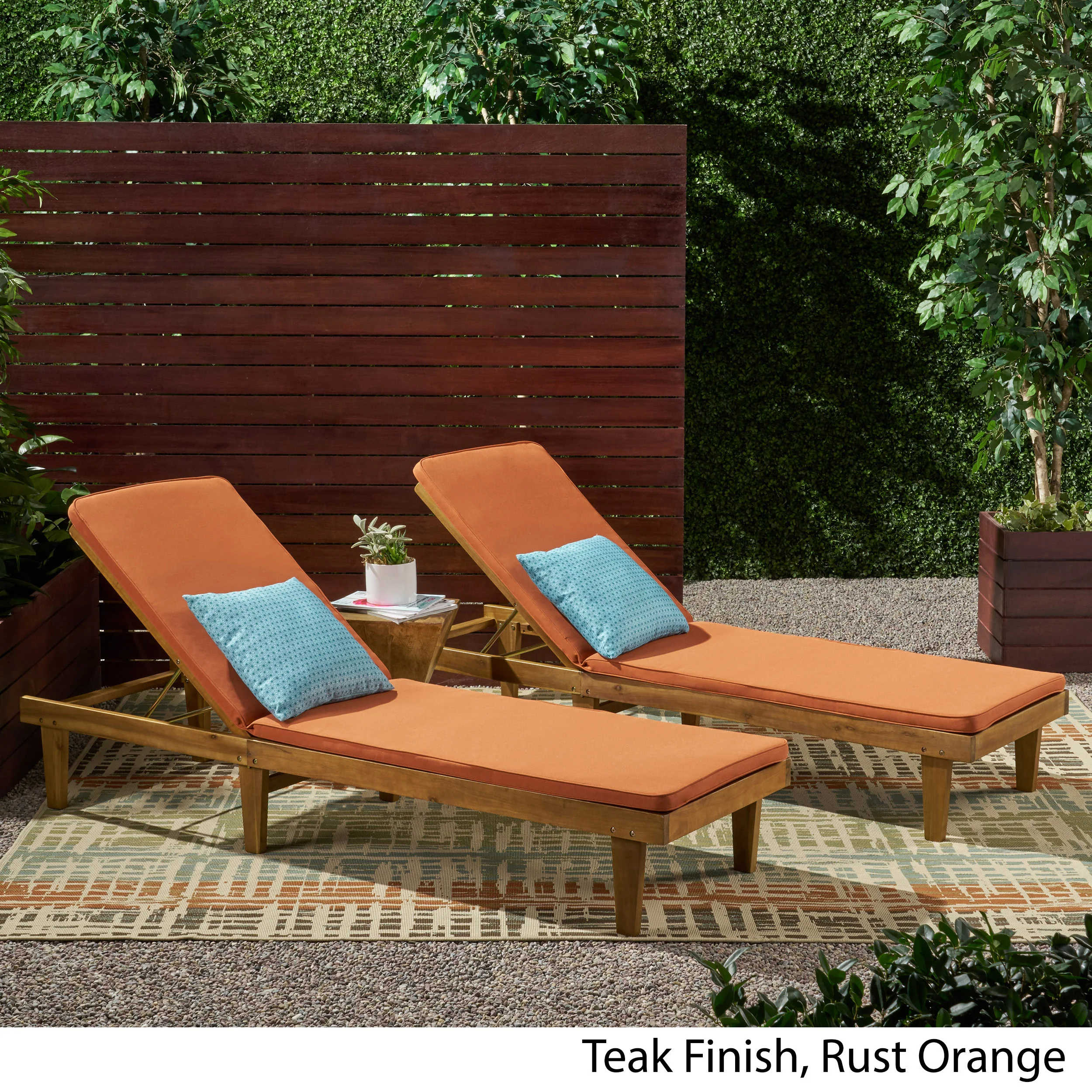 Nadine Outdoor Modern Acacia Wood Chaise Lounge with Cushion (Set of 2) - furnishings