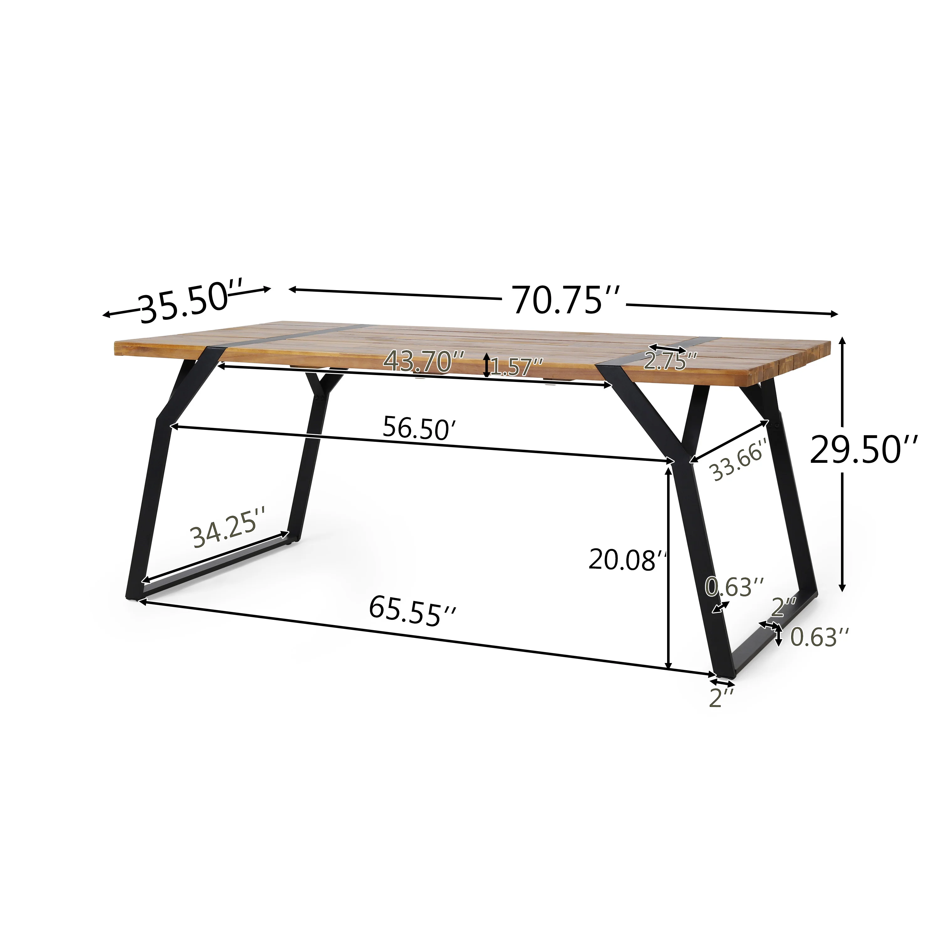 Pepple Outdoor Acacia Wood Dining Table, Teak and Black - furnishings