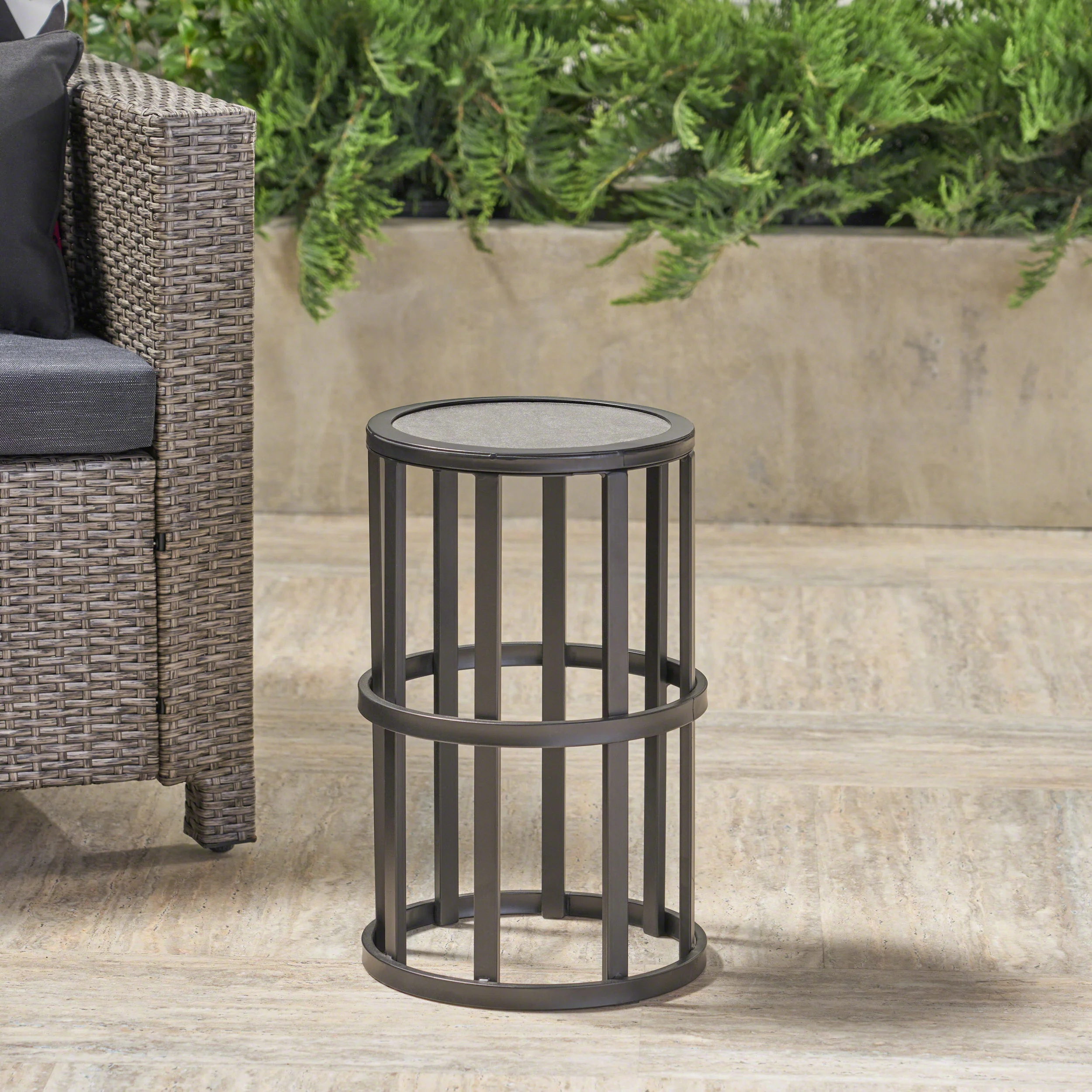 Truda Outdoor 11 Inch Grey Finish Ceramic Tile Side Table - furnishings
