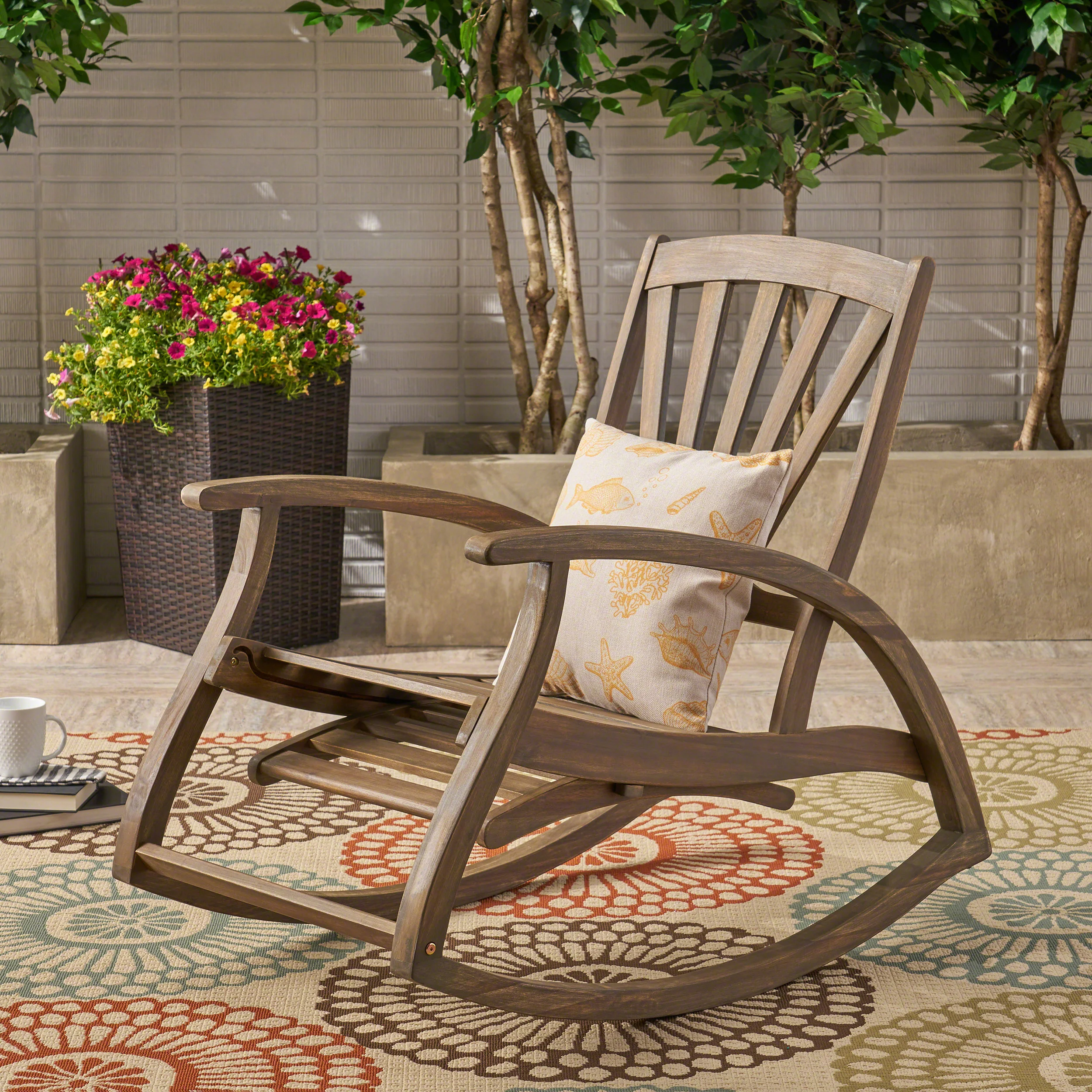 Kelsey Outdoor Acacia Wood Rocking Chair with Footrest - furnishings