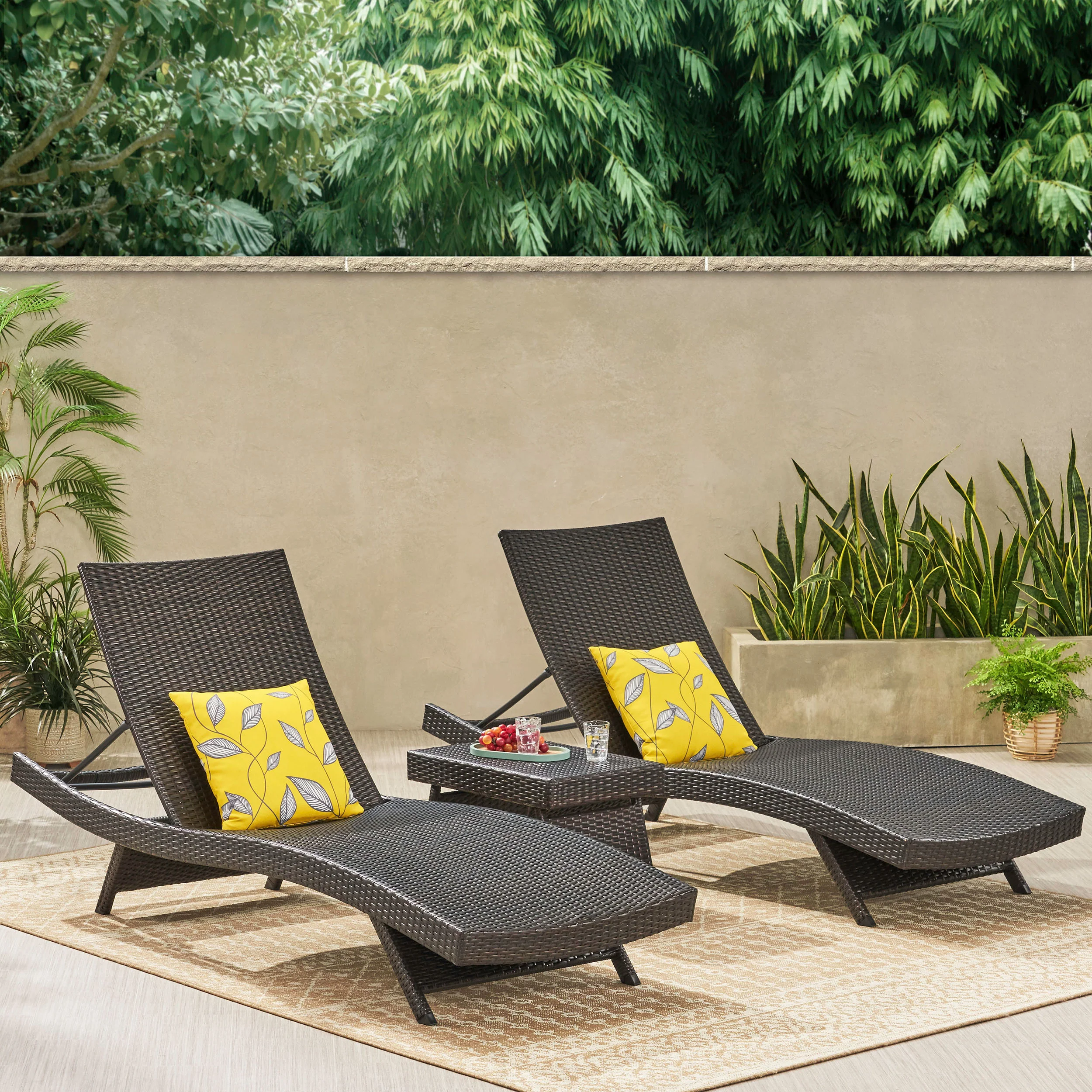Lakeport 3pc Outdoor Wicker Chaise Lounge & Table Set - furnishings