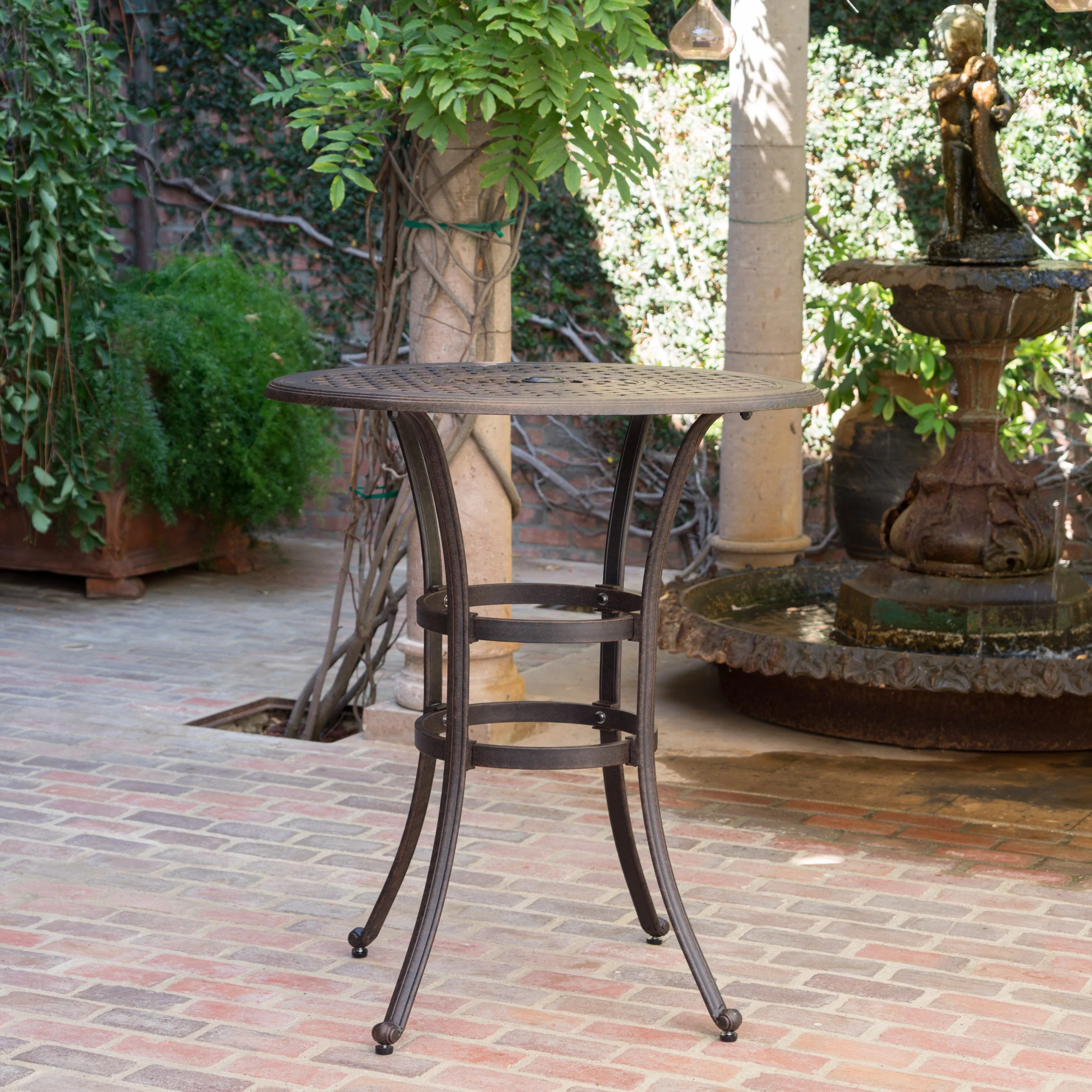 Calandra Outdoor 37 Inch Bronze Cast Aluminum Round Bar Table - furnishings