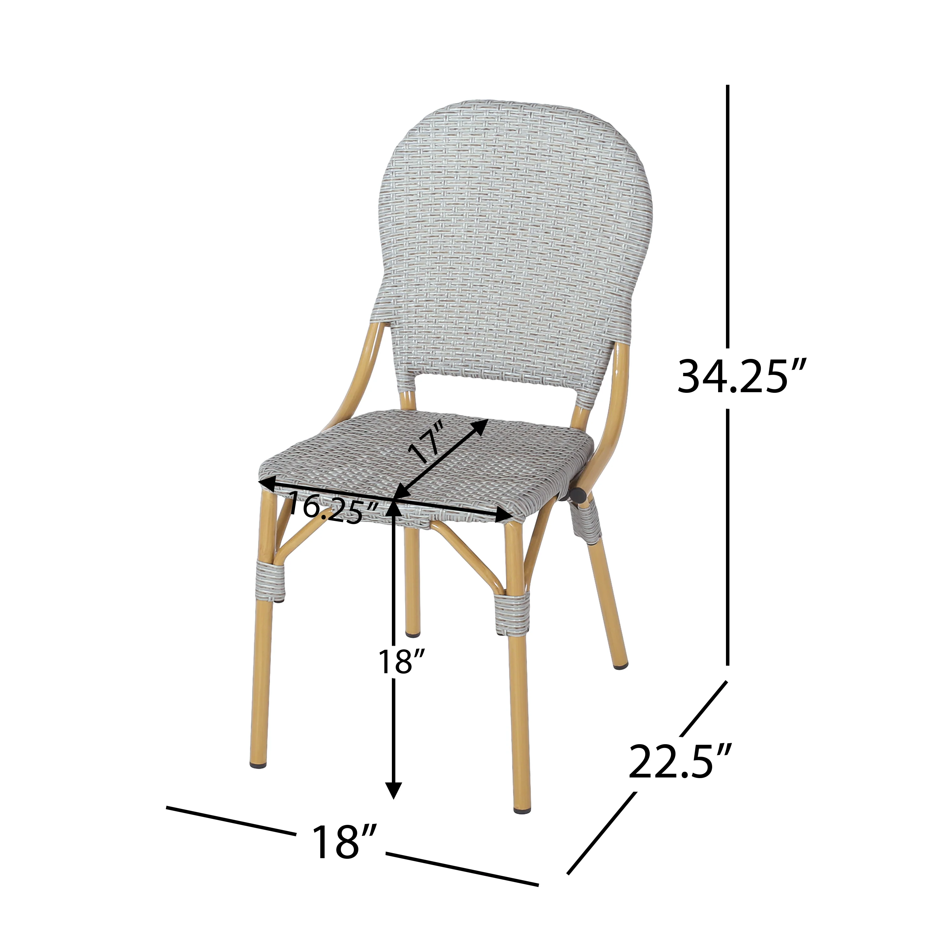 Gallia Outdoor Aluminum French Bistro Chairs, Set of 2, Grey and Bamboo Finish - furnishings