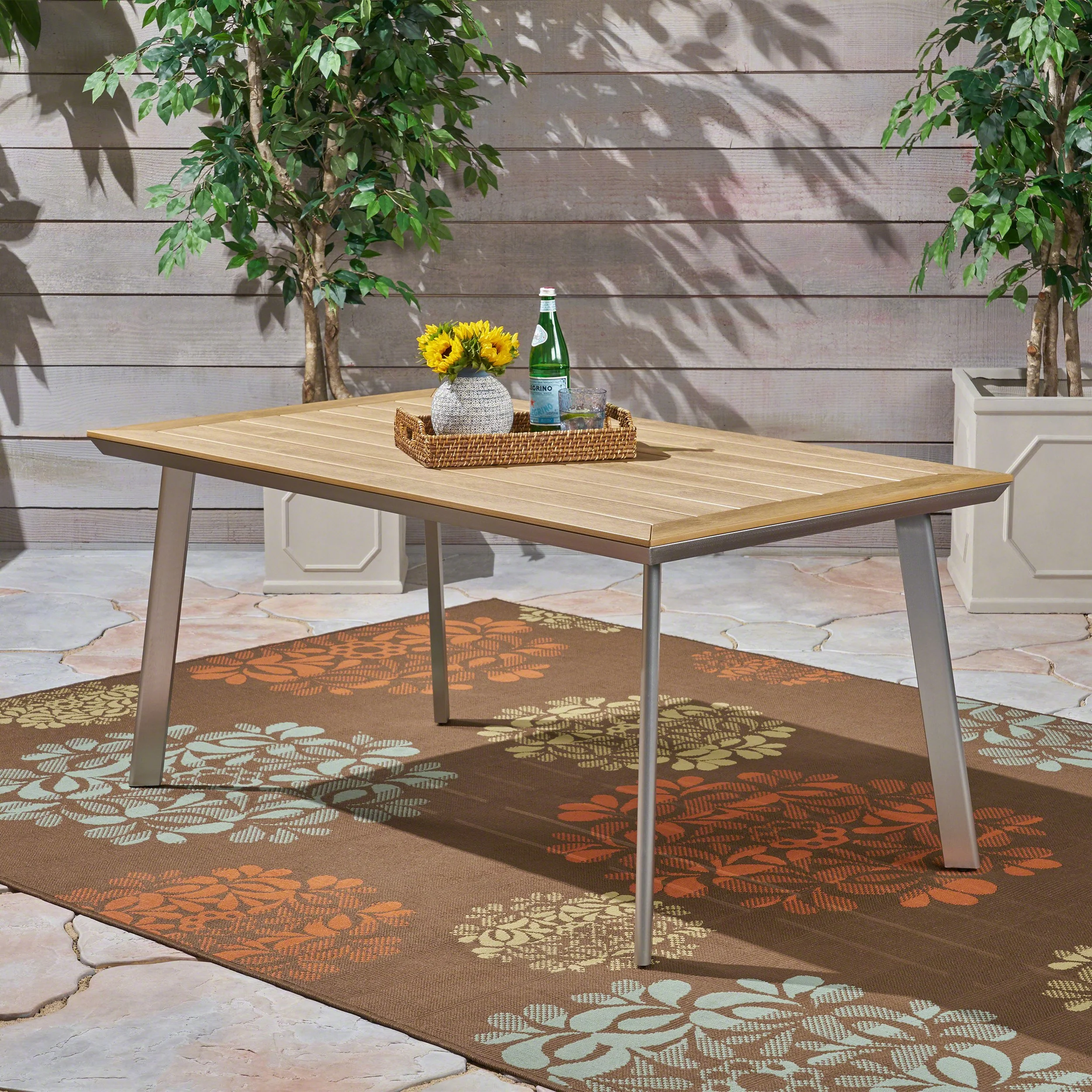 Able Outdoor Aluminum Dining Table with Faux Wood Table Top - furnishings
