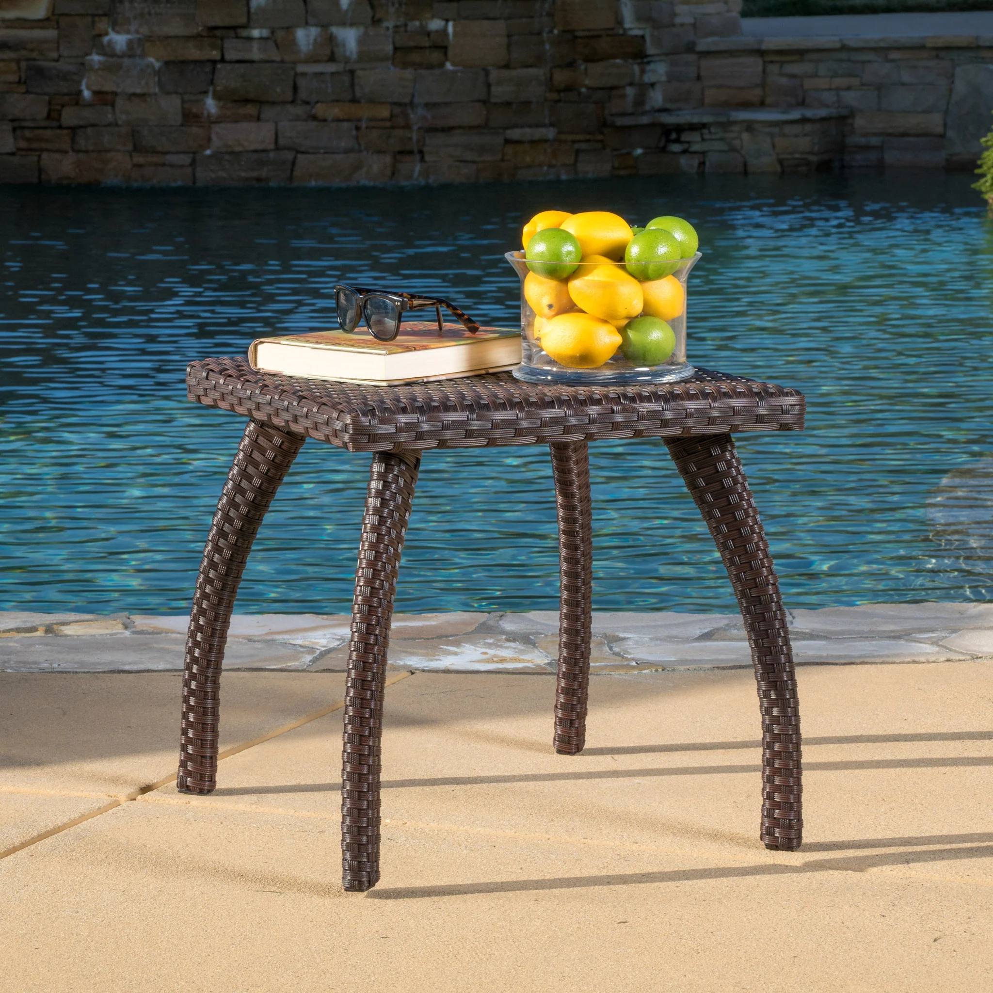 Woodridge Outdoor Brown Wicker Side Table - furnishings