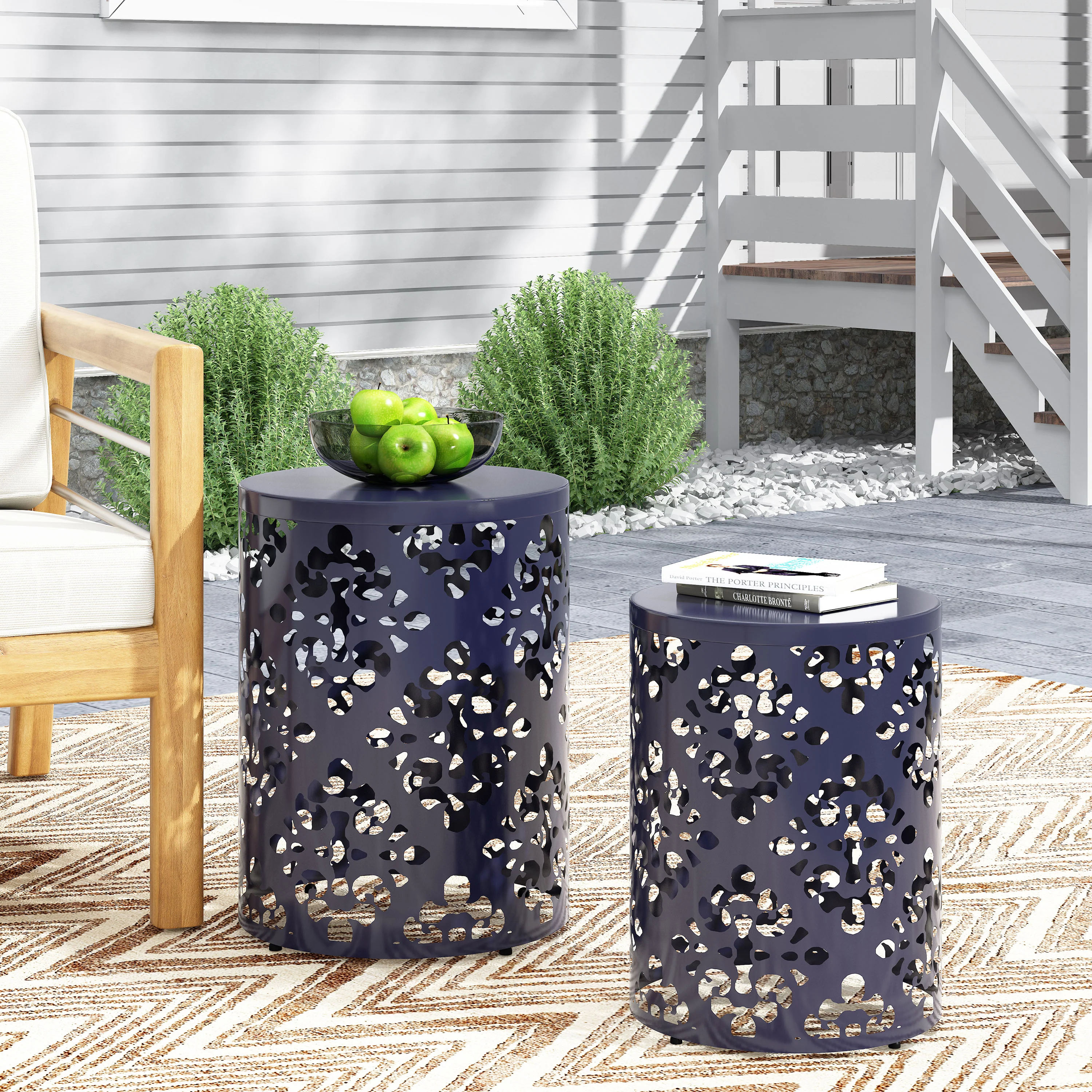 Verdugo Outdoor Metal Side Tables, Set of 2 - furnishings